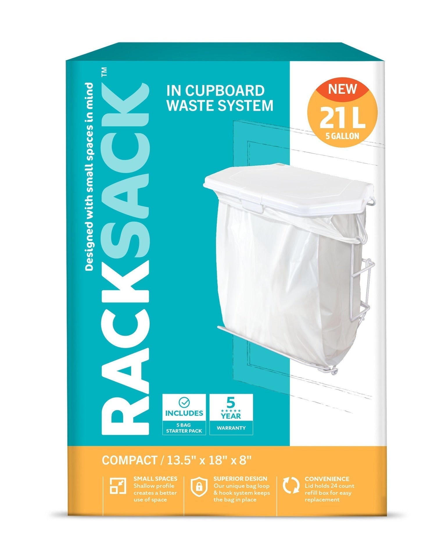 Rack Sack Expandable Kitchen Garbage Bag Holder, Fits 15-L or 21-L bags, Includes 5 bags I2V7 - product image 3
