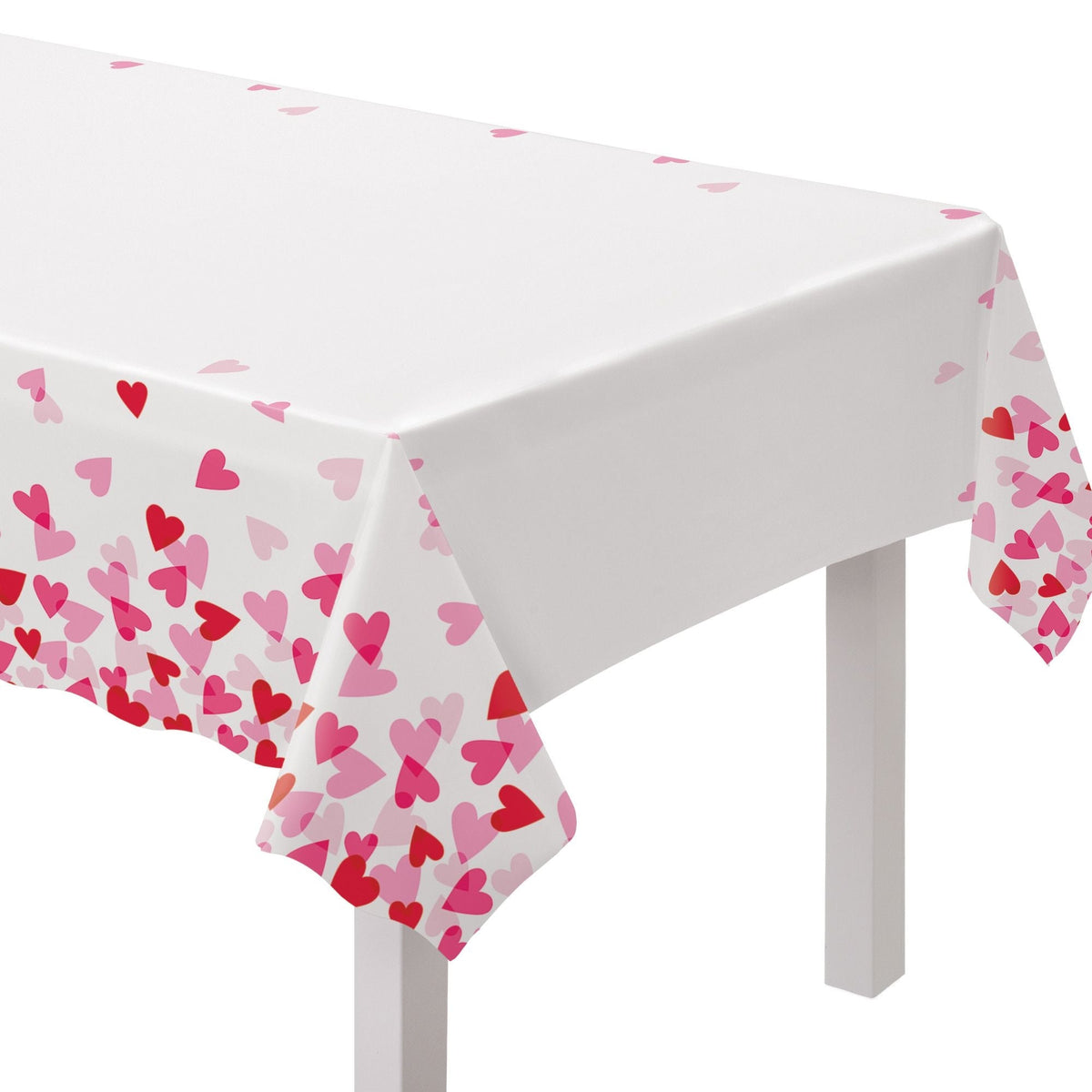 Plastic Reusable Table Cover, White/Pink/Red, Heart, 54x84-in, for Valentine's Day/Anniversary/Wedding X9X5 - product image 1