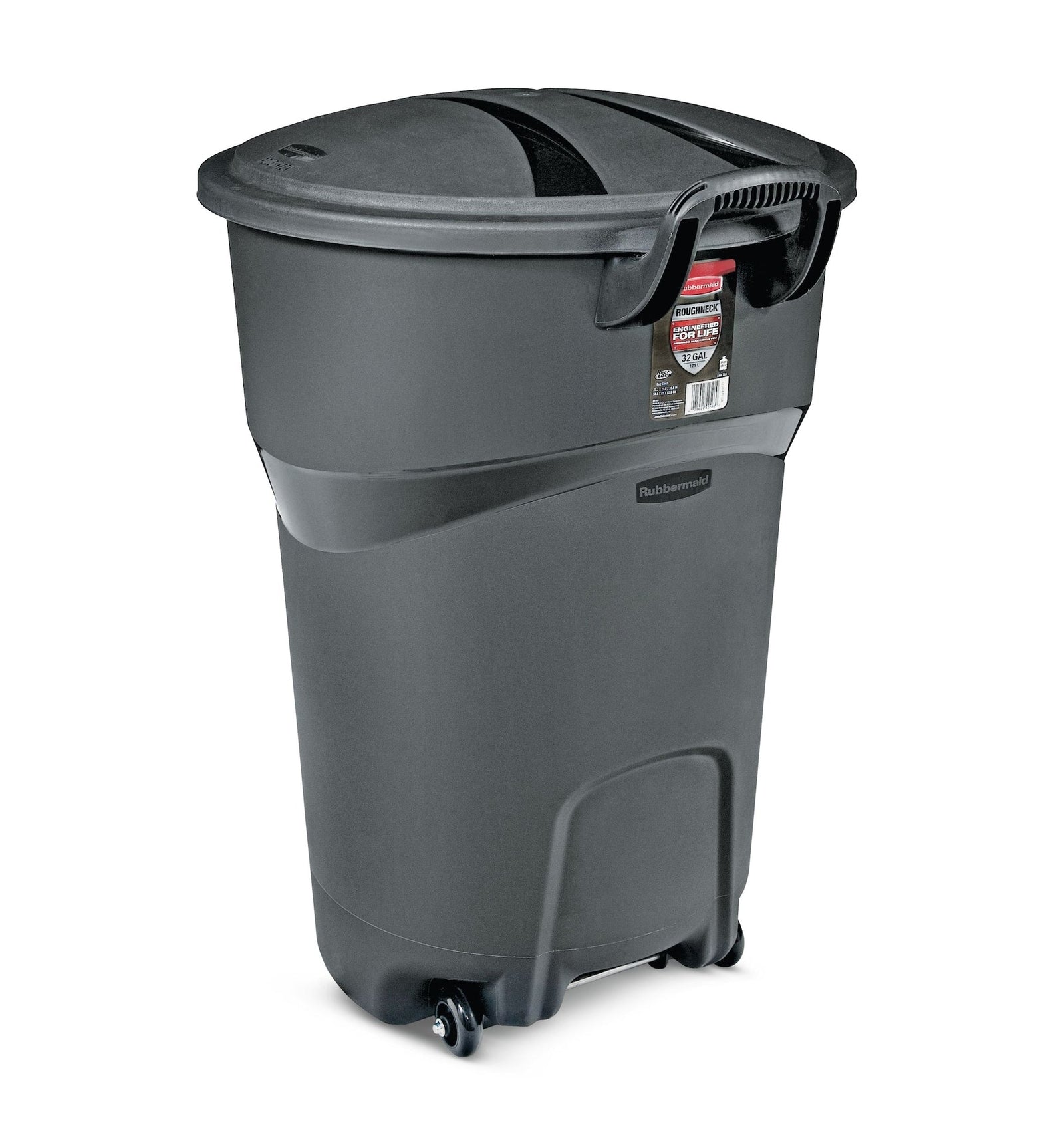 Plastic Circular Wheeled Garbage Can with Handle, Black, 121-L F1P0 - product image 1