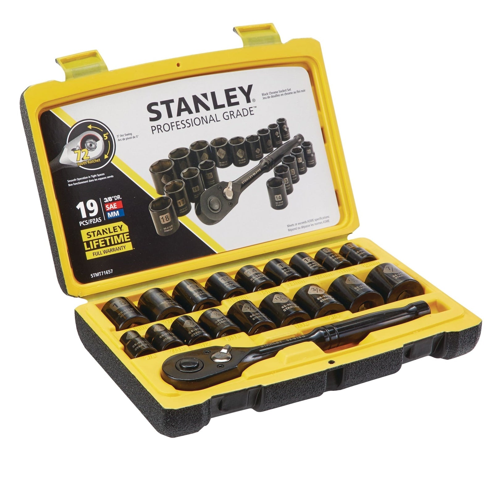 Professional Grade Black Chrome Socket Set, 19-pc, SAE/Metric R5D0 - product image 1
