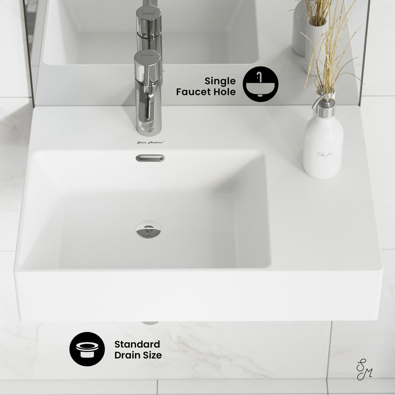 St. Tropez Ceramic Wall Hung Sink with Left Side Faucet Mount, 24-in x 18-in P3Z6 - product image 4