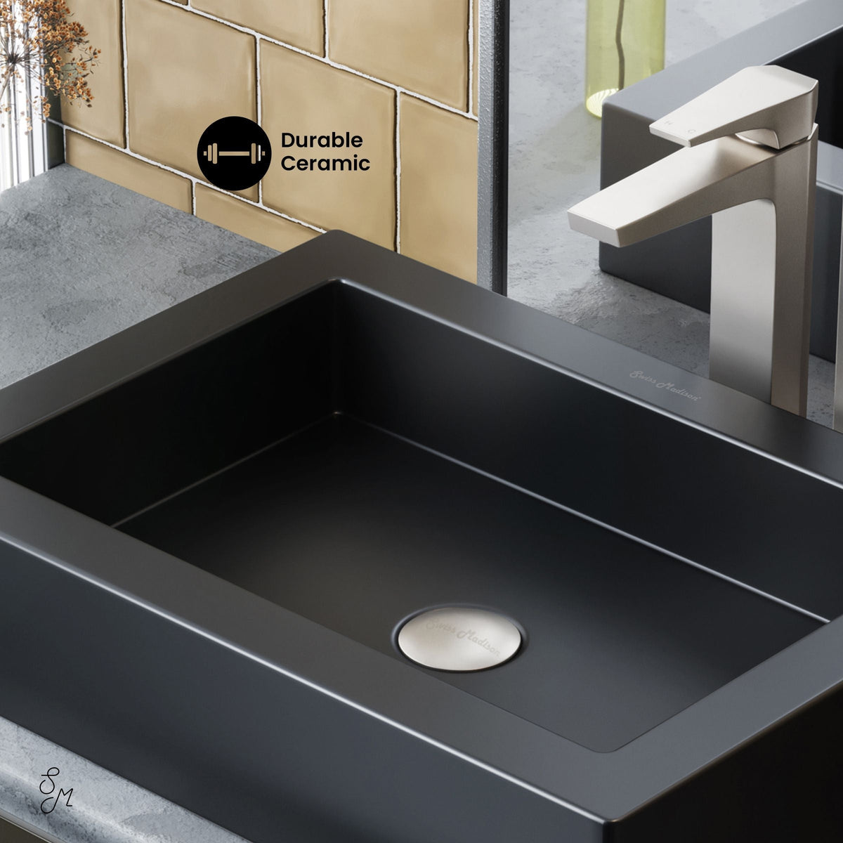 Voltaire Ceramic Rectangle Vessel Sink, Matte Black C8T2 - product image 2