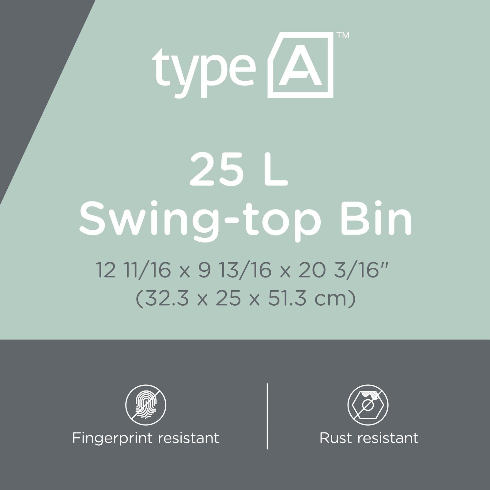 type A Plastic Swing-Top Garbage Bin, Black/Grey, 25-L X3B8 - product image 2