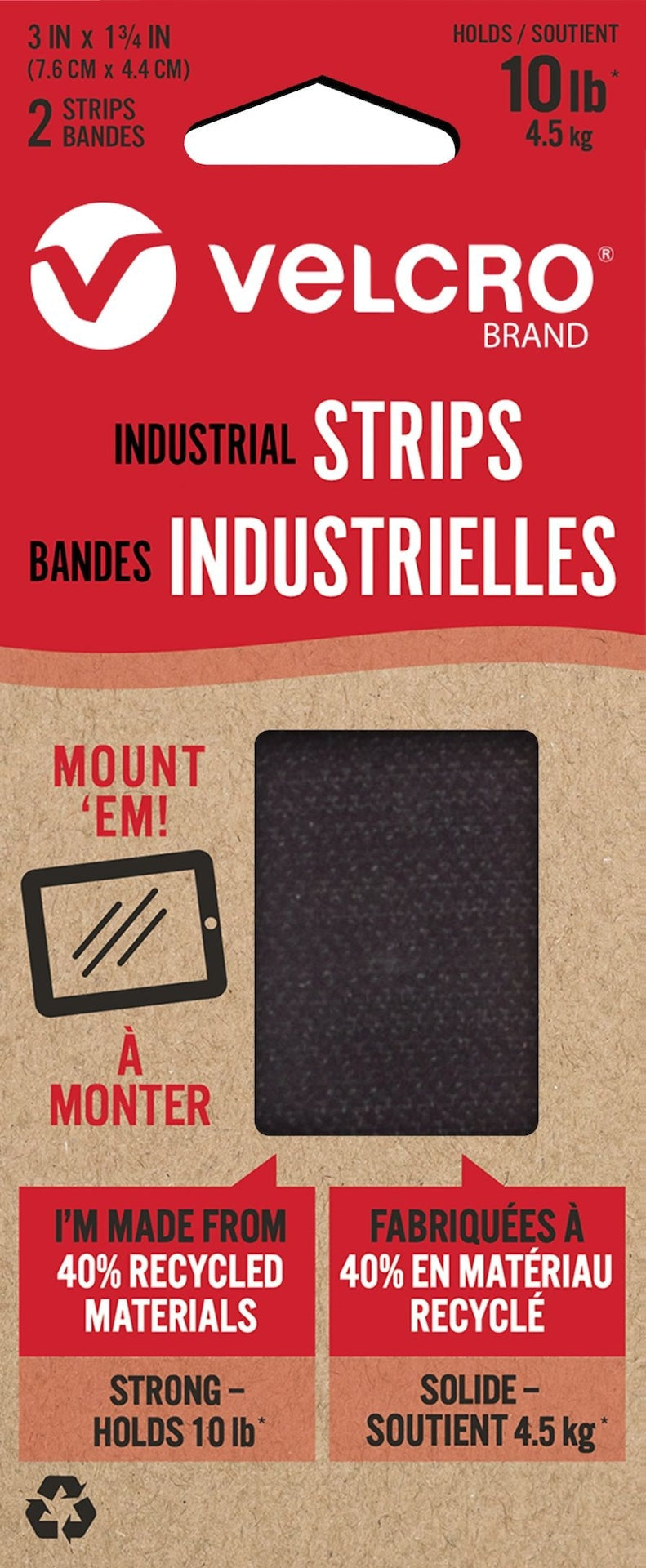 Durable Water-Resistant Eco Industrial Strips, Black, 10-lbs, 3 x 1.7-in, 2-pk L0H4 - product image 1