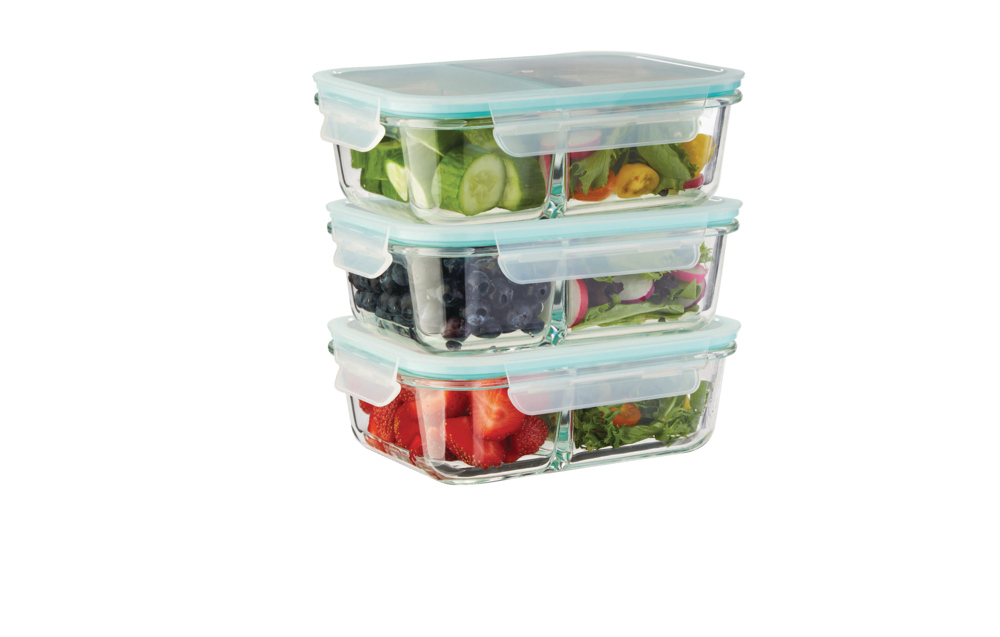 Glass Clip Food Storage Container Set with Compartments and Leakproof Lids, 3 Count W8O1 - product image 1