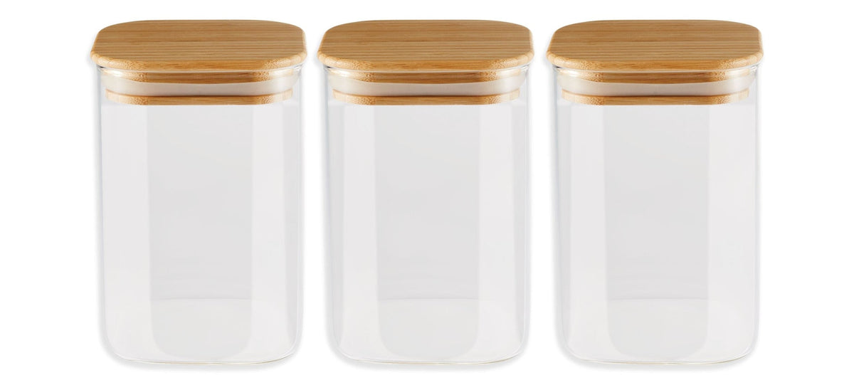 Square Glass Pantry Storage Container Set with Airtight Bamboo Lid, 3 Count E3G9 - product image 1