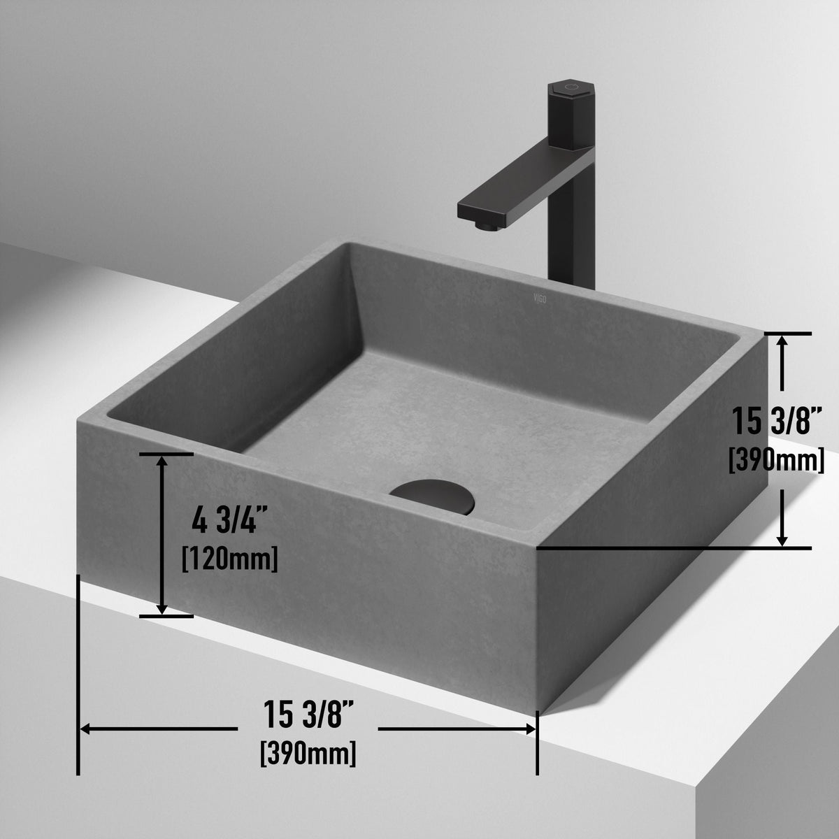 Alhambra Gothic Concreto Stone 15x15-in Deep Grey Bathroom Sink/Basin with Square Vessel U2I8 - product image 3