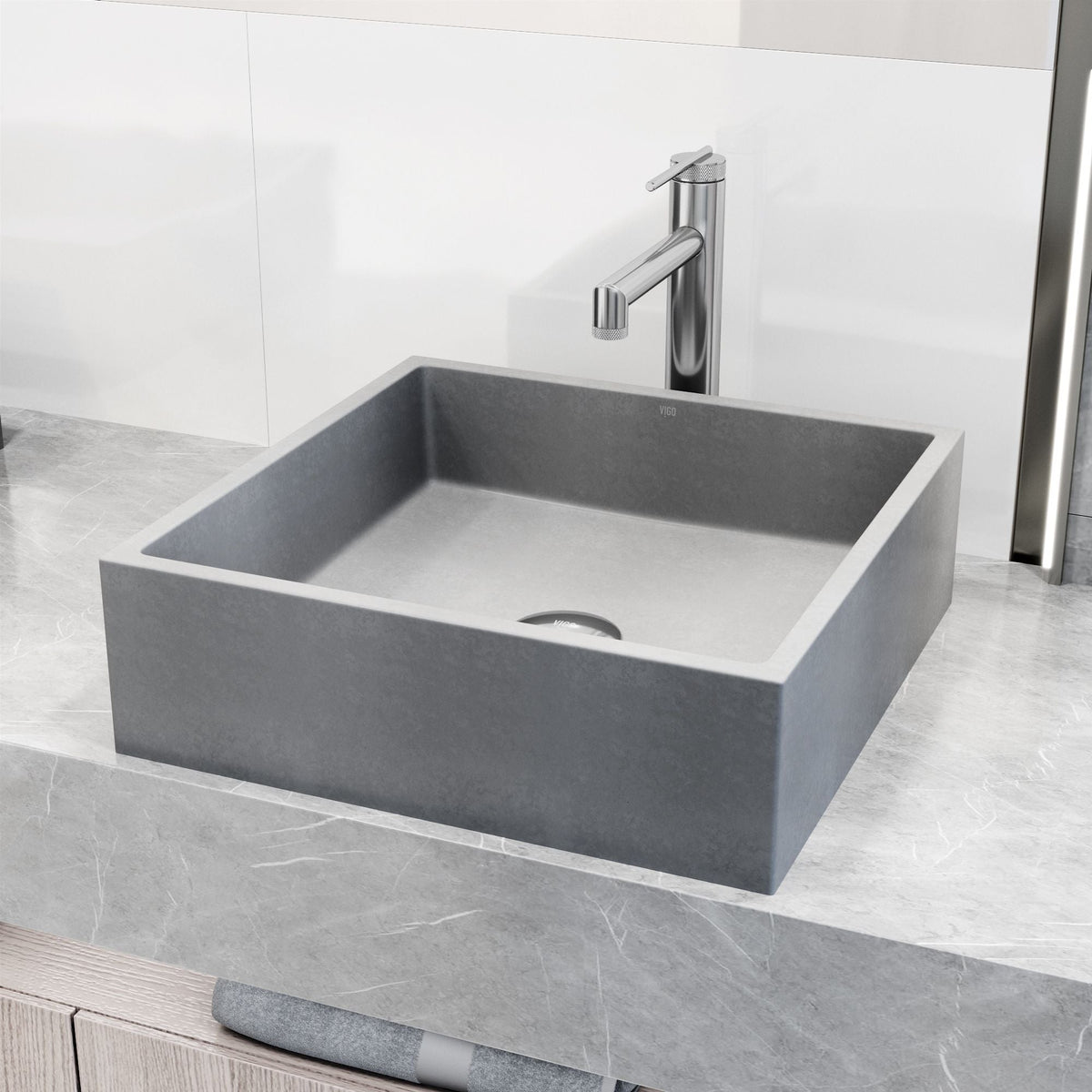 Alhambra Gothic Concreto Stone 15x15-in Deep Grey Bathroom Sink/Basin with Square Vessel U2I8 - product image 6