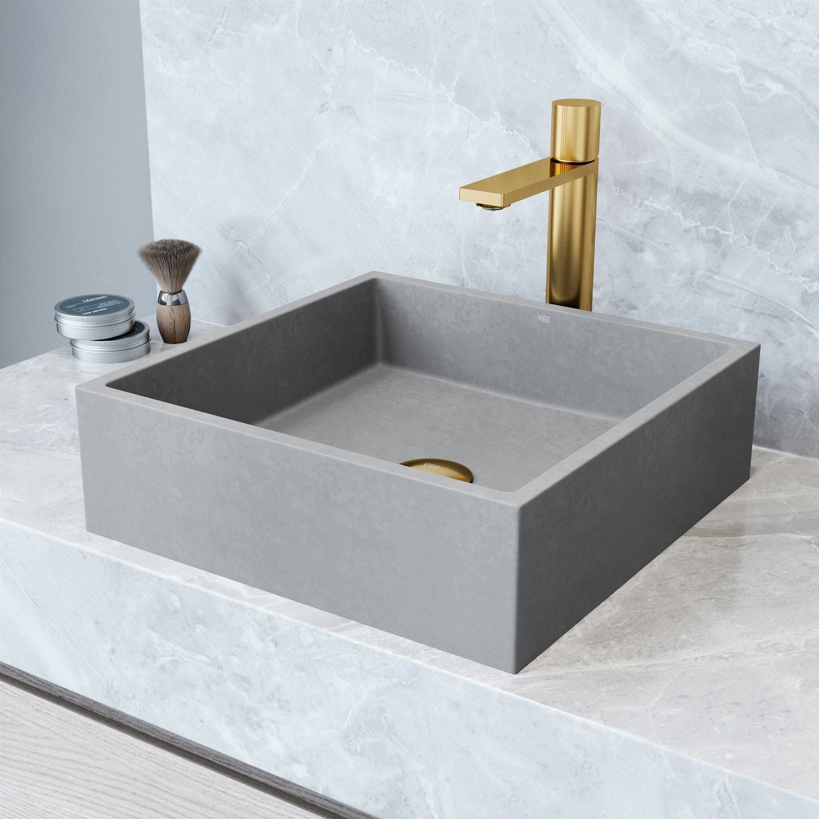 Alhambra Gothic Concreto Stone 15x15-in Deep Grey Bathroom Sink/Basin with Square Vessel U2I8 - product image 7