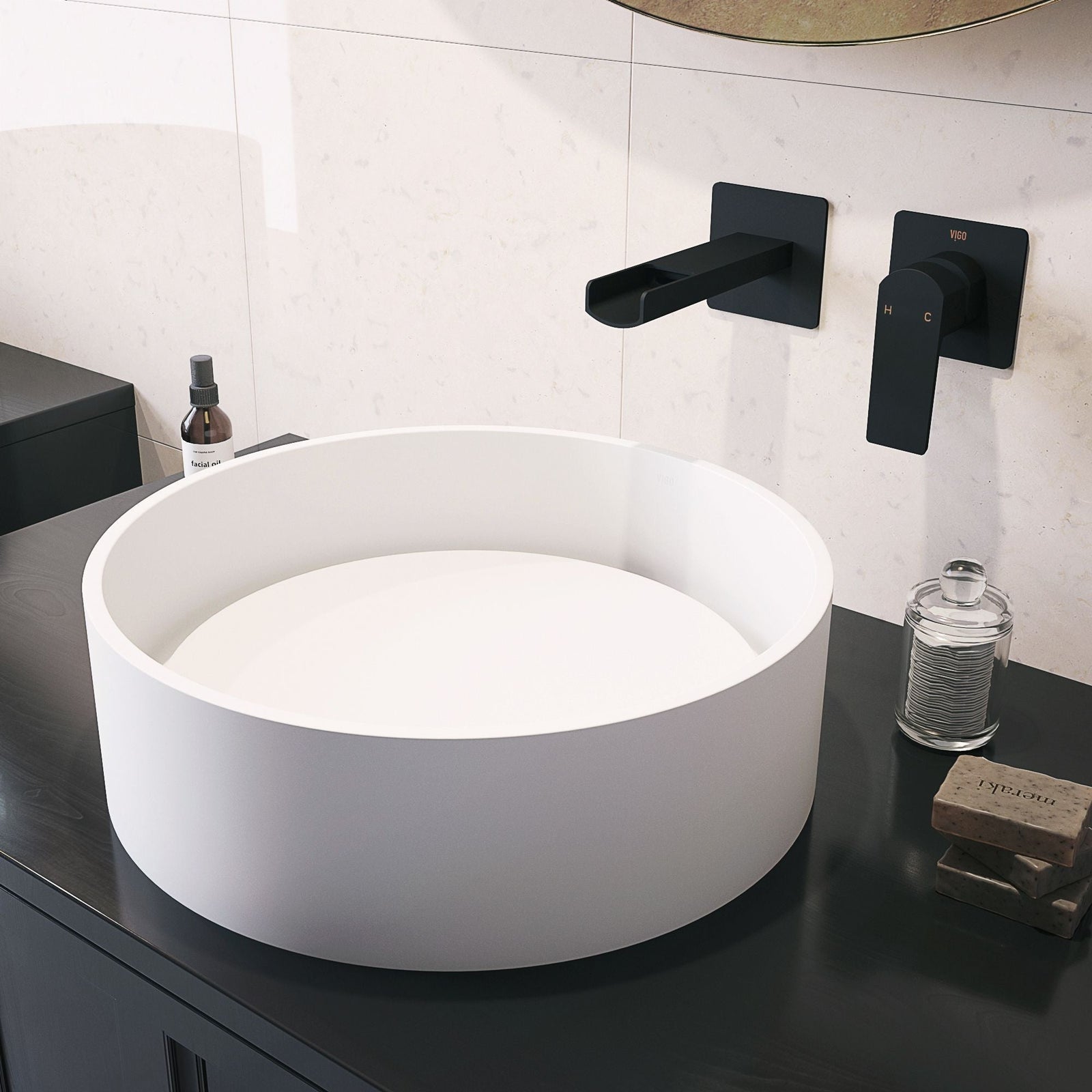 Anvil Matte Stone Round Composite Vessel Bathroom Sink/Basin with Deep Bowl, White Y9K6 - product image 5