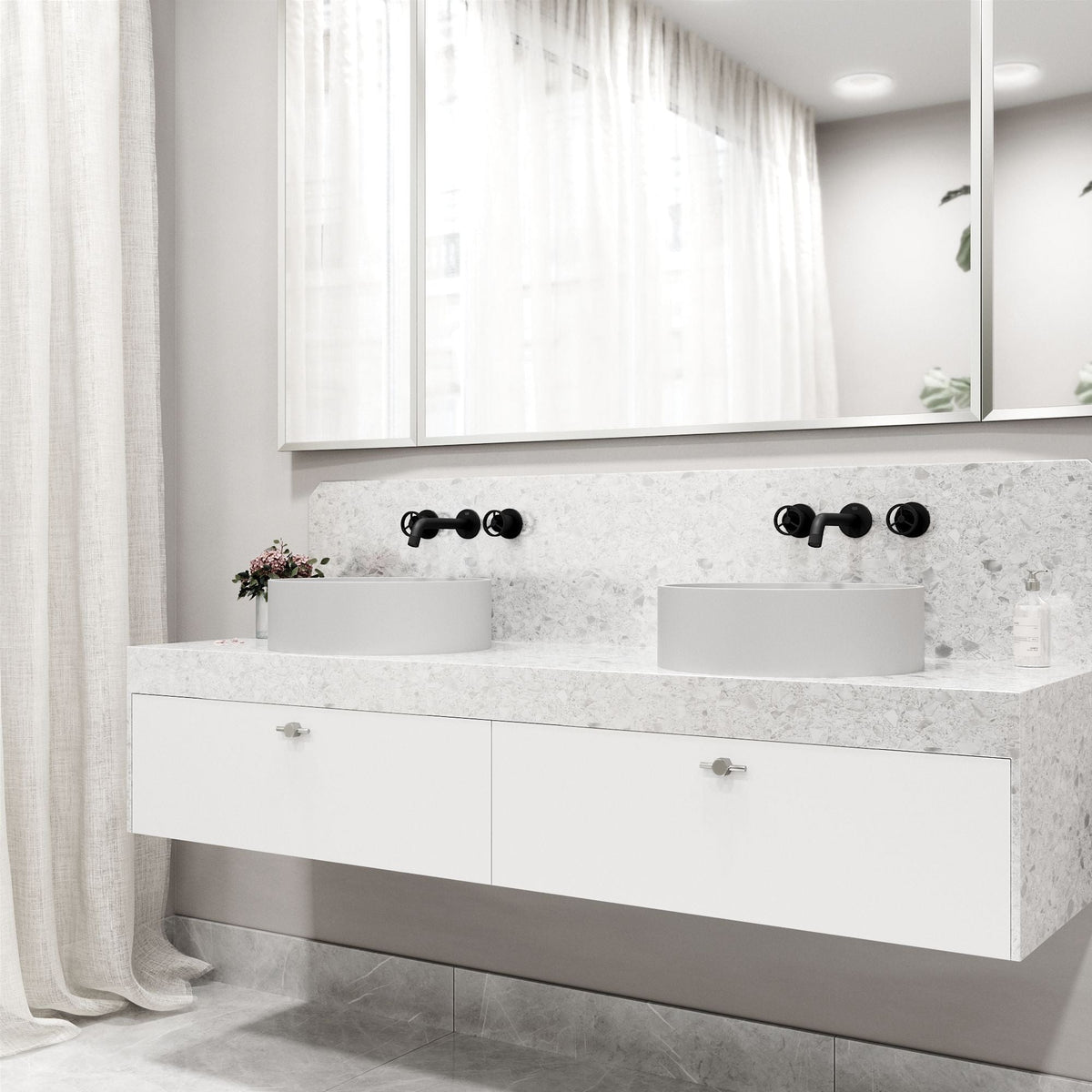 Anvil MatteStone Round White Composite Bathroom Sink/Basin Set with Cass Wall Mount Faucet and Pop-Up Drain N7C4 - product image 8