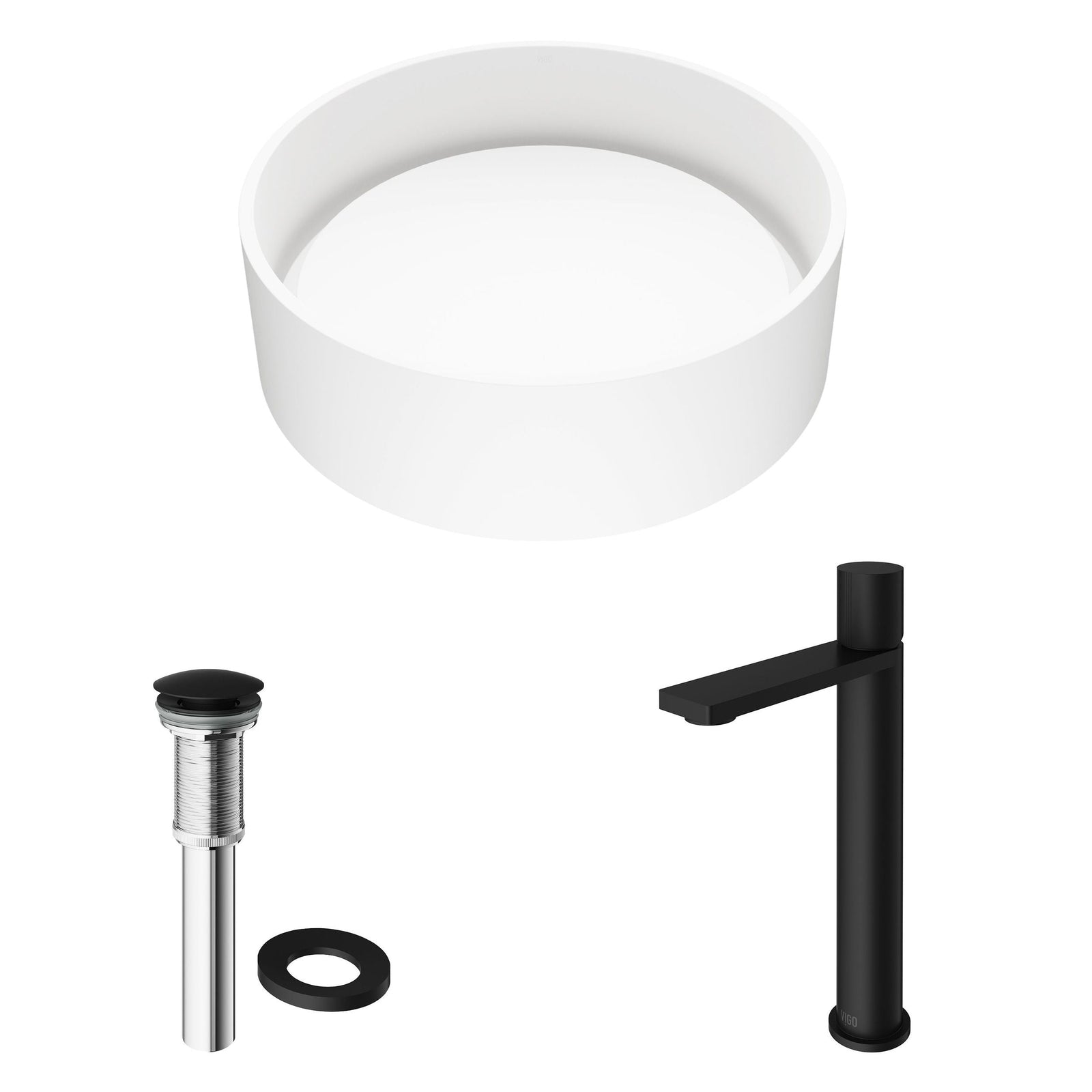 Anvil MatteStone Round White Composite Bathroom Sink/Basin Set with Gotham Faucet and Pop-Up Drain P2D3 - product image 2
