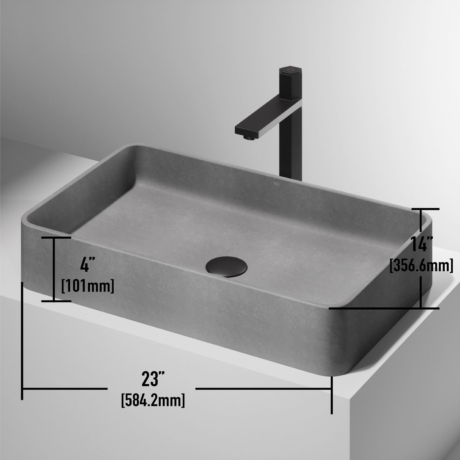 Basilica Gothic ConcretoStone 23x14-in Deep Grey Bathroom Sink/Basin with Rectangular Vessel K7F3 - product image 3