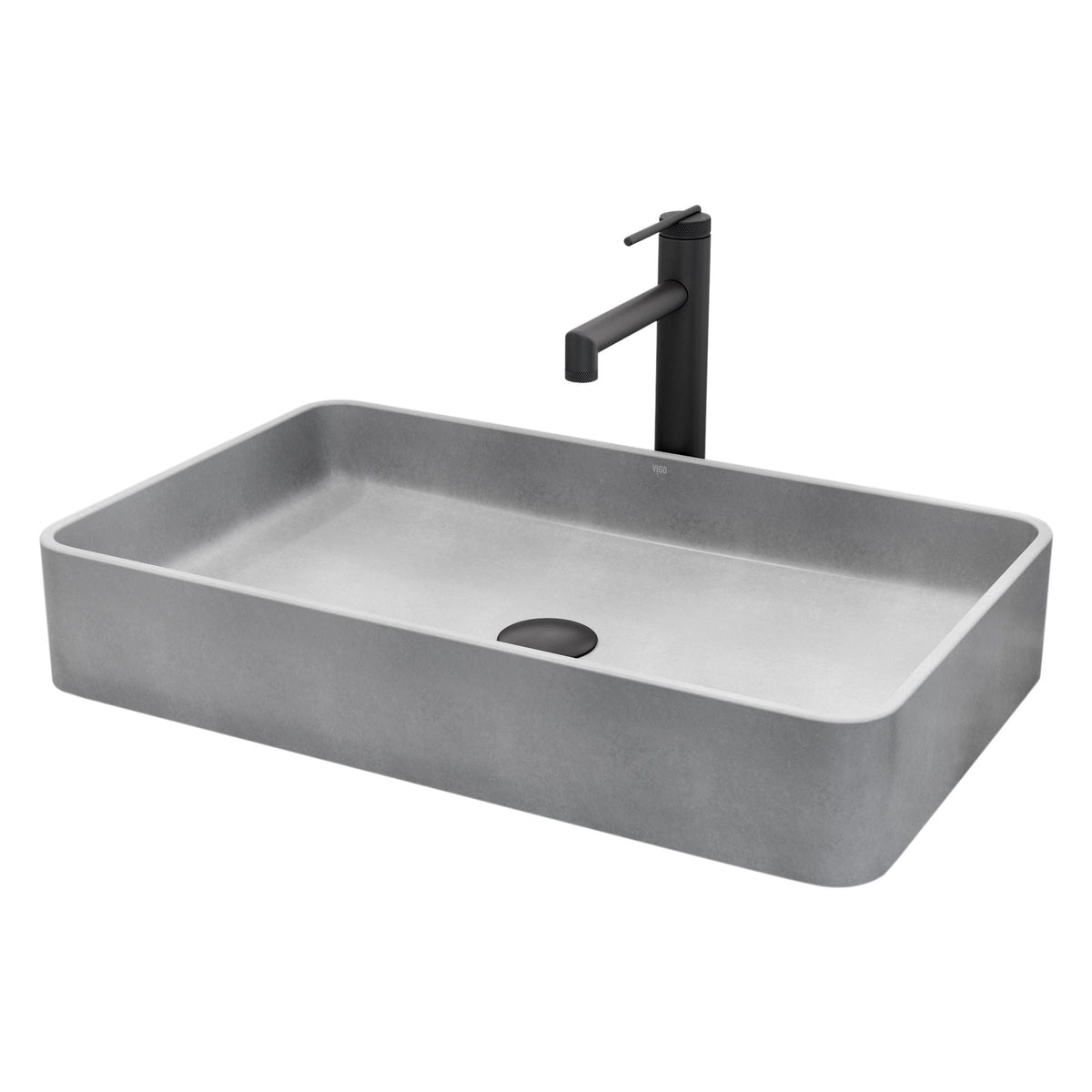 Basilica Gothic ConcretoStone Grey Bathroom Sink/Basin Set with Sterling Faucet and Rectangular Vessel E8N7 - product image 1