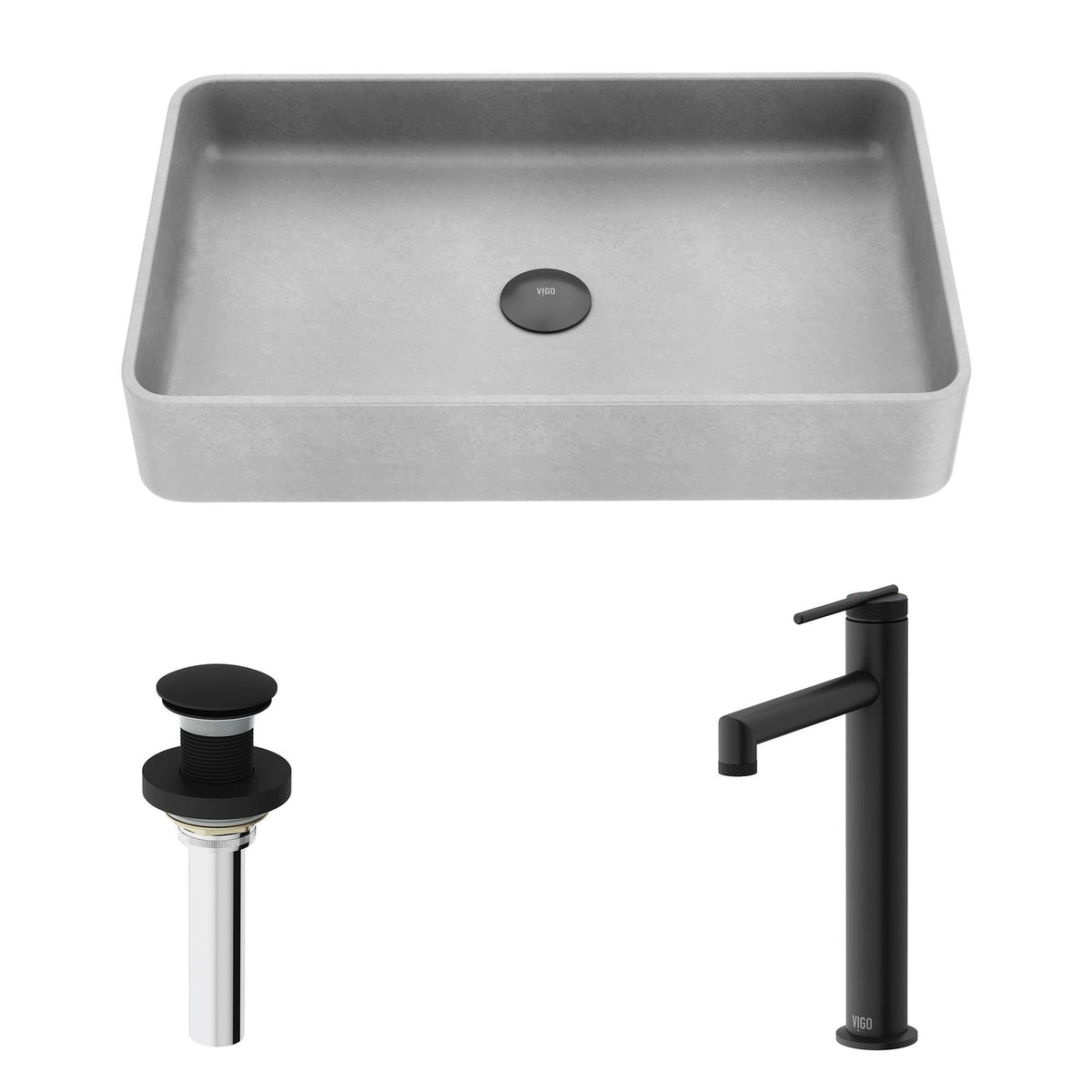 Basilica Gothic ConcretoStone Grey Bathroom Sink/Basin Set with Sterling Faucet and Rectangular Vessel E8N7 - product image 2