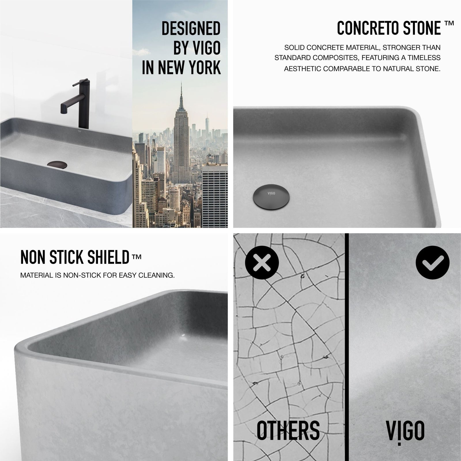 Basilica Gothic ConcretoStone Grey Bathroom Sink/Basin Set with Sterling Faucet and Rectangular Vessel E8N7 - product image 4