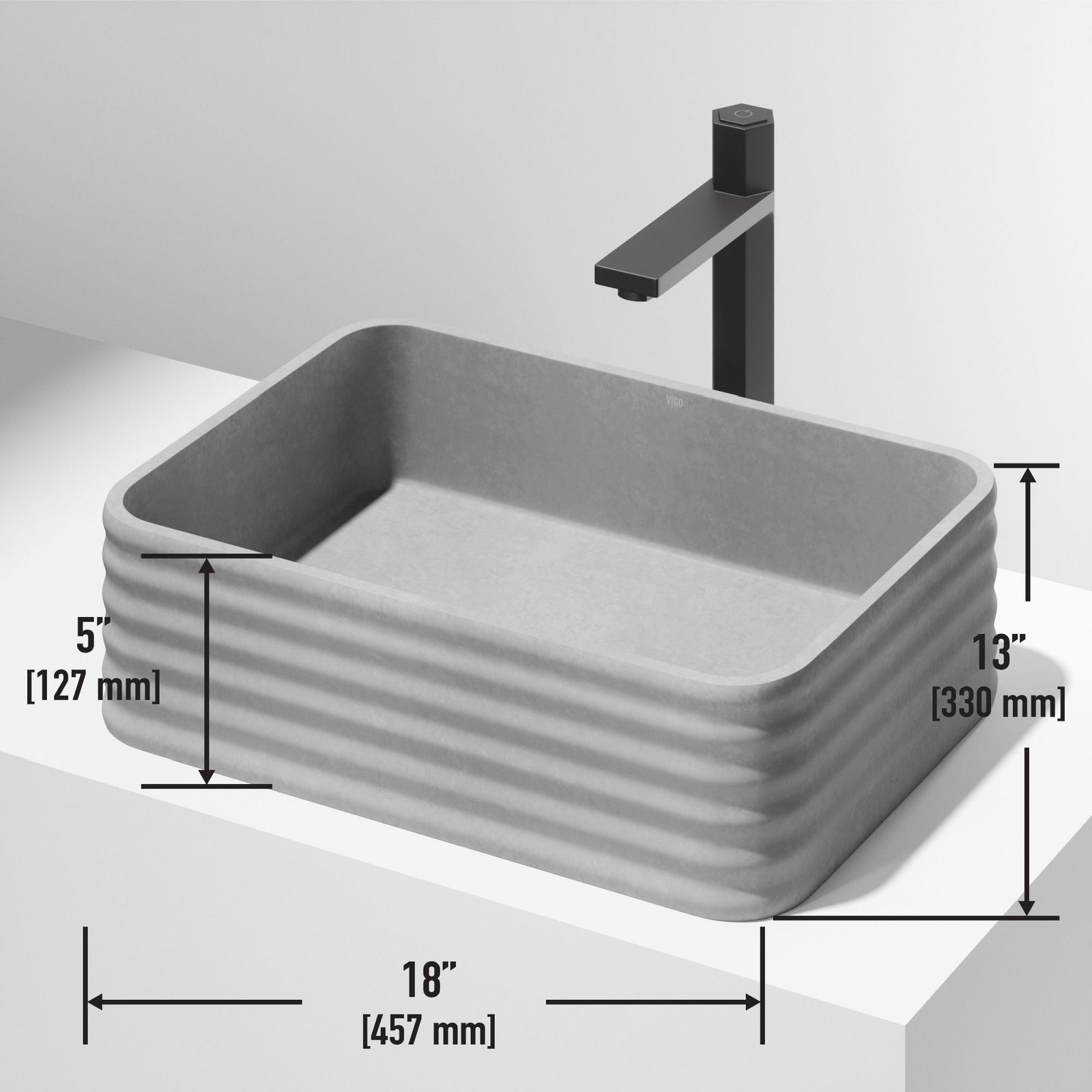 Cadman ConcretoStone 18-in Deep Grey Bathroom Sink/Basin with Rectangular Fluted Vessel I2R3 - product image 3