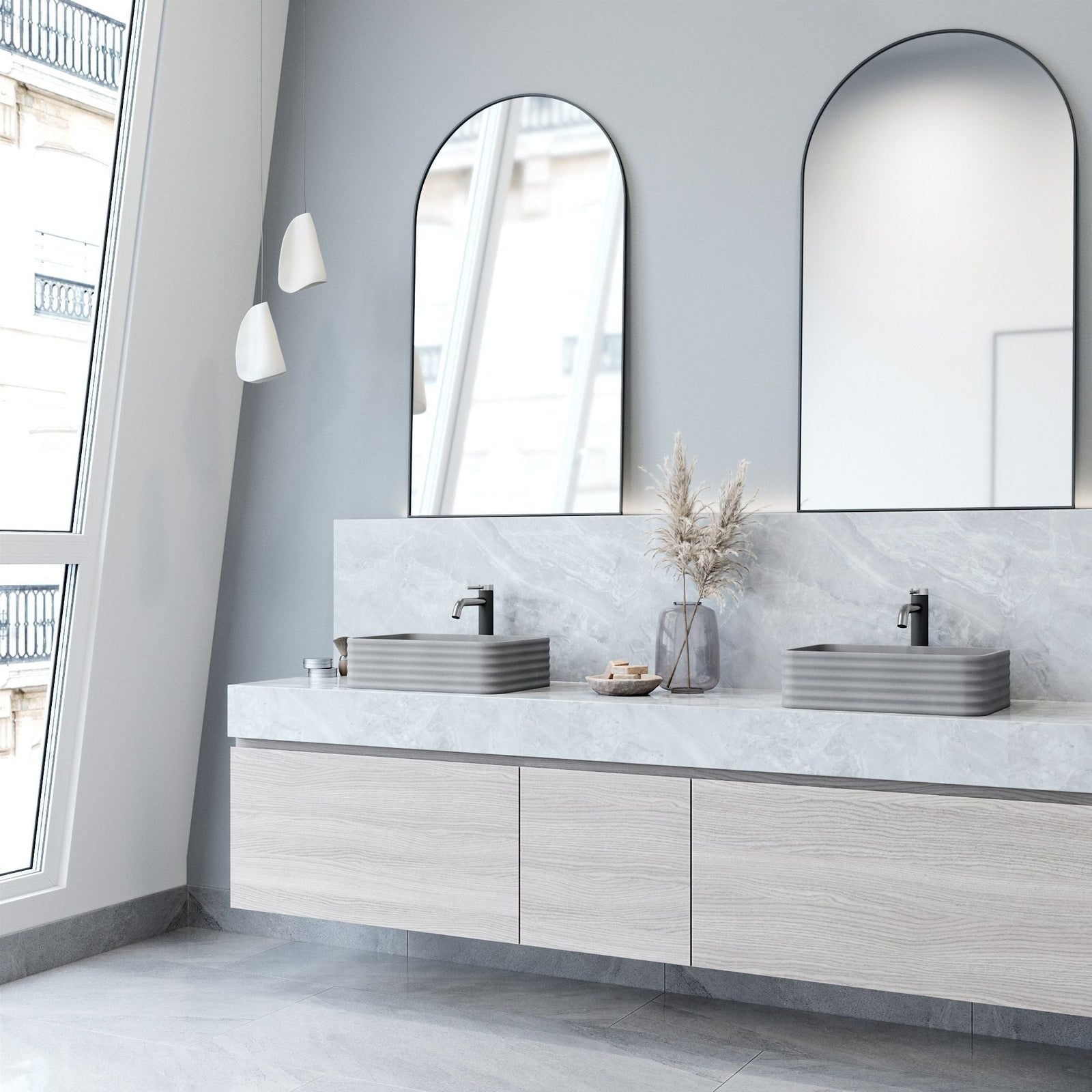 Cadman ConcretoStone 18-in Deep Grey Bathroom Sink/Basin with Rectangular Fluted Vessel I2R3 - product image 4