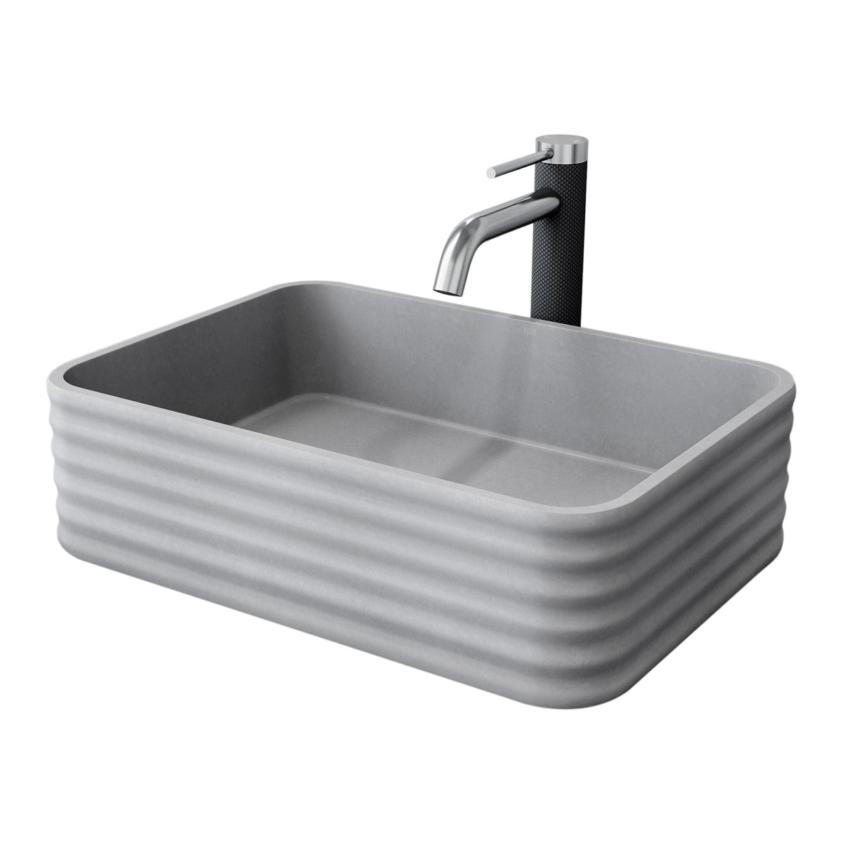 Cadman ConcretoStone Grey Bathroom Sink/Basin Set with Lexington Faucet and Rectangular Vessel D7Q7 - product image 1