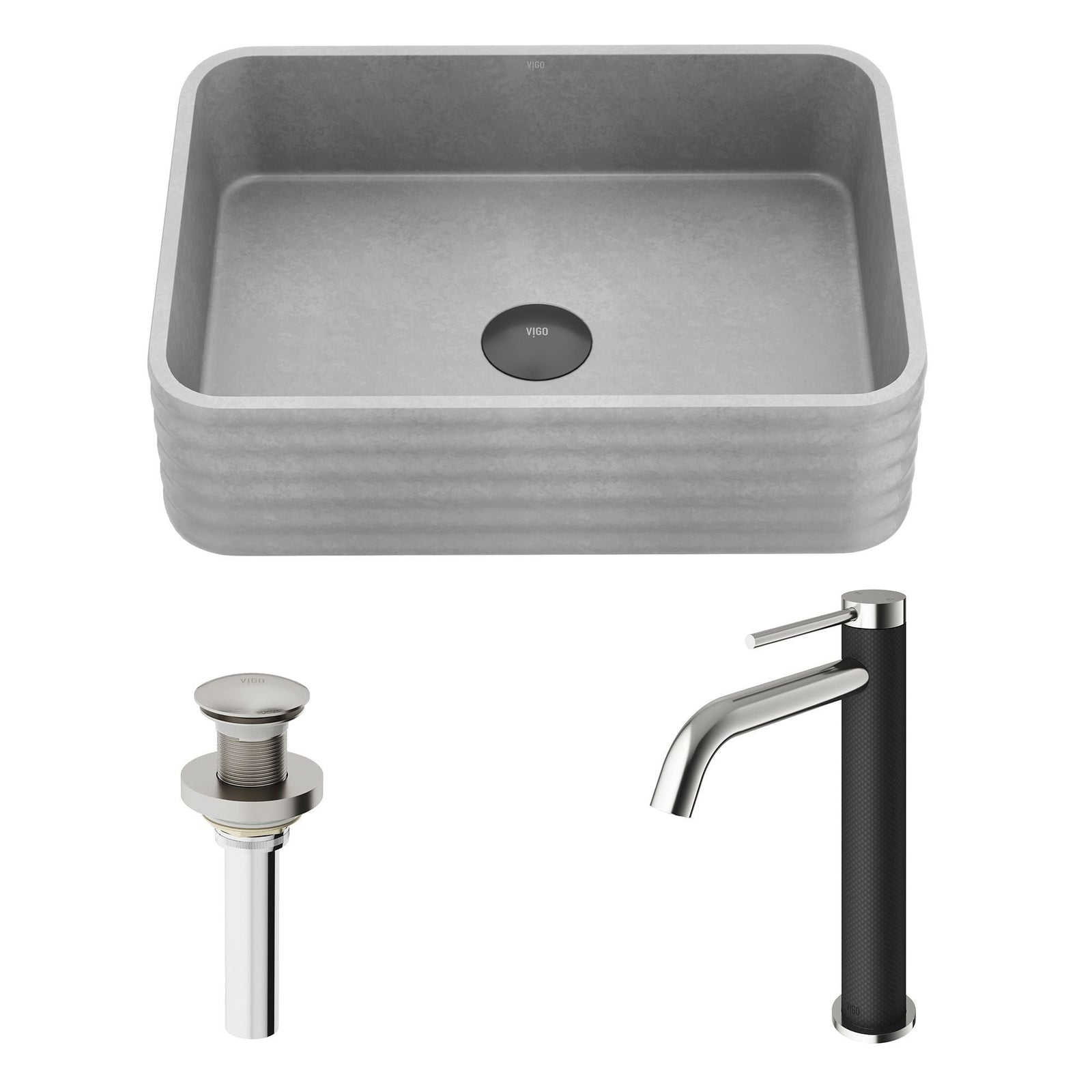 Cadman ConcretoStone Grey Bathroom Sink/Basin Set with Lexington Faucet and Rectangular Vessel D7Q7 - product image 2