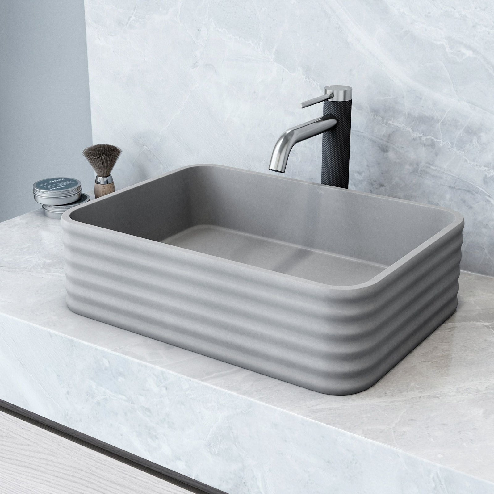 Cadman ConcretoStone Grey Bathroom Sink/Basin Set with Lexington Faucet and Rectangular Vessel D7Q7 - product image 8
