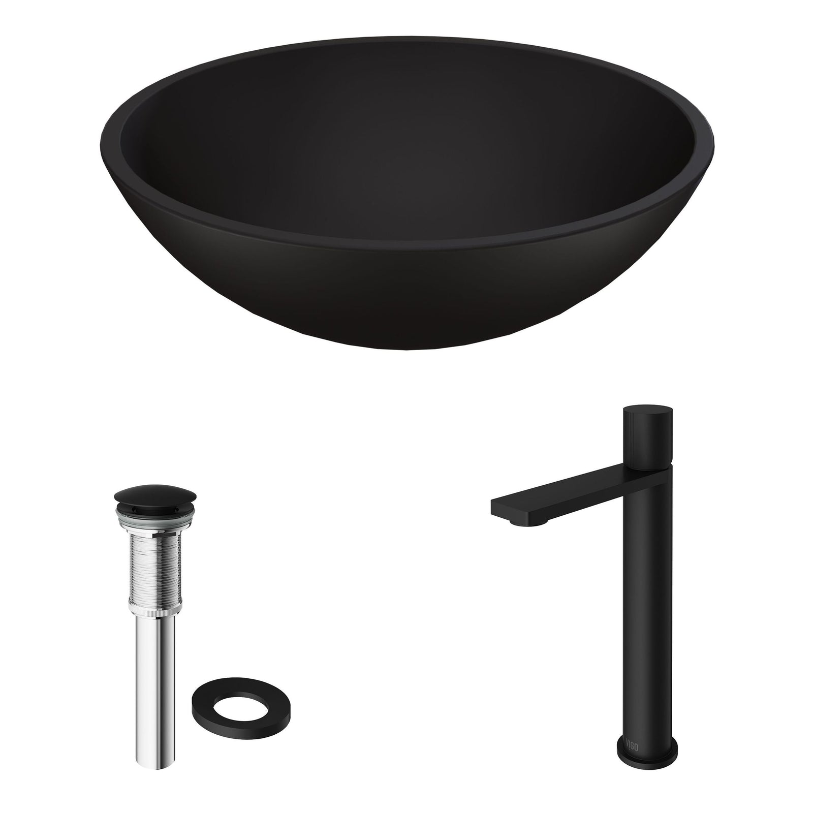 Cavalli MatteShell Matte Black Bathroom Sink/Basin Set with Gotham Faucet and Round Glass Vessel G7N1 - product image 2