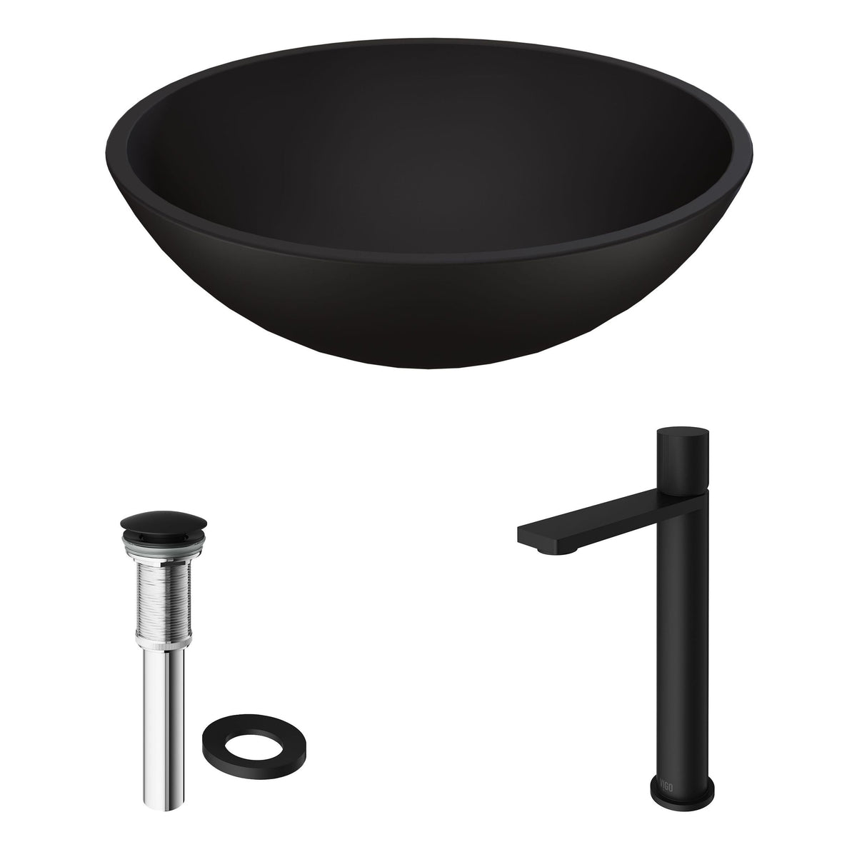 Cavalli MatteShell Matte Black Bathroom Sink/Basin Set with Gotham Faucet and Round Glass Vessel Z2V3 - product image 2
