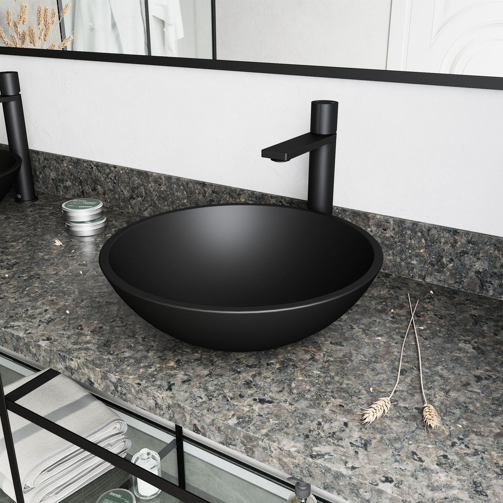 Cavalli MatteShell Matte Black Bathroom Sink/Basin Set with Gotham Faucet and Round Glass Vessel Z2V3 - product image 8