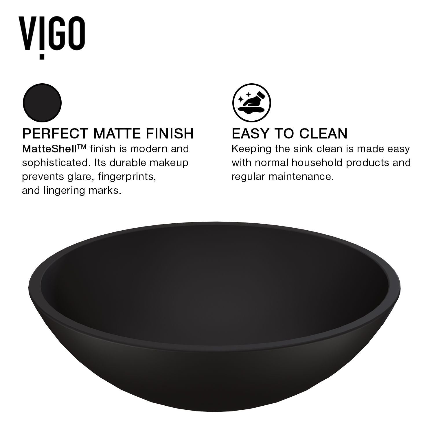 Cavalli MatteShell Round Vessel Bathroom Sink/Basin with Consistent Matte Finish, Black M2C4 - product image 2