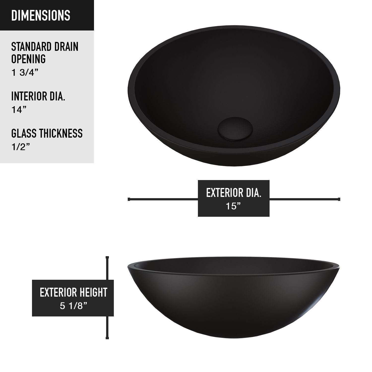 Cavalli MatteShell Round Vessel Bathroom Sink/Basin with Consistent Matte Finish, Black M2C4 - product image 3