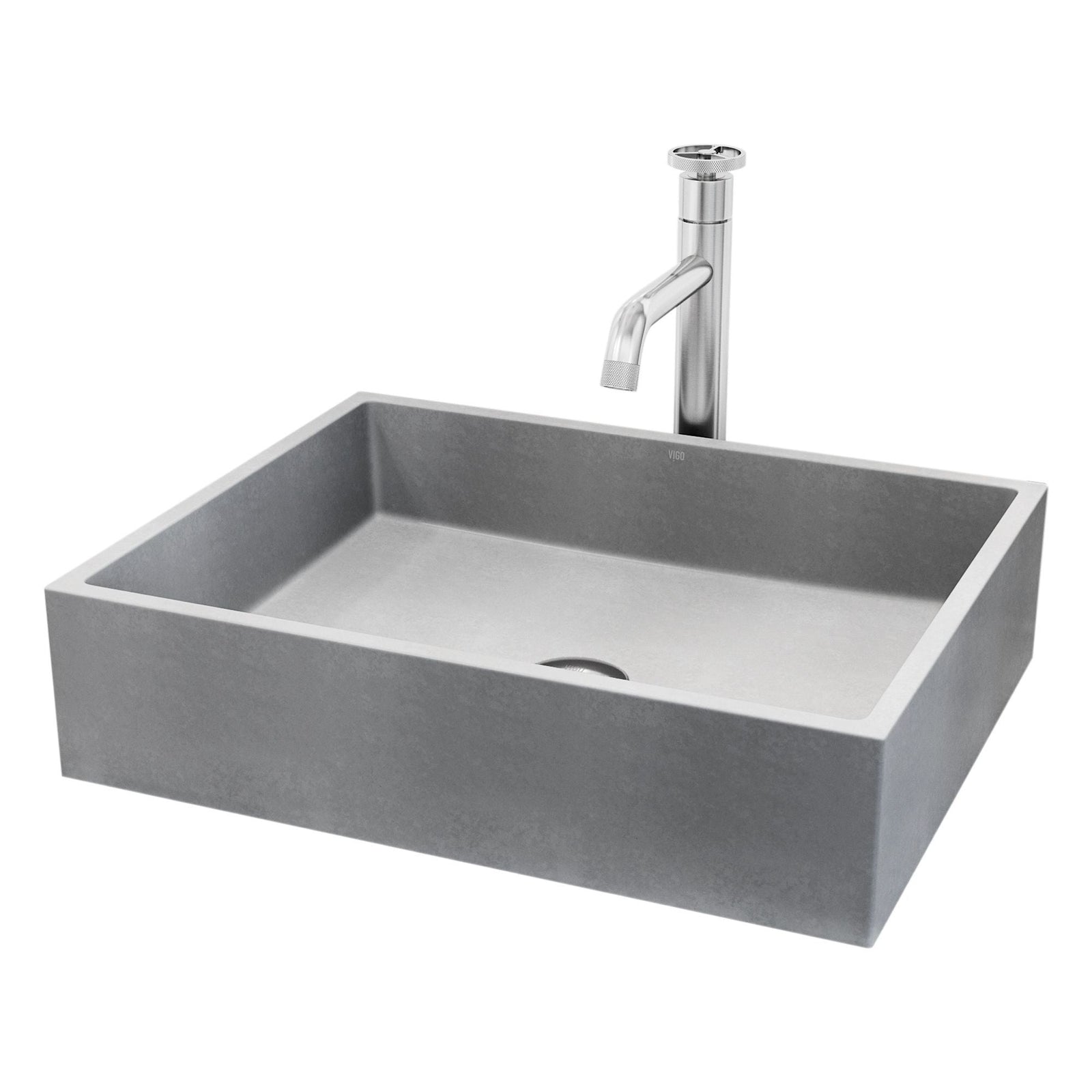 Coca Gothic ConcretoStone Grey Bathroom Sink/Basin Set with Cass Faucet and Rectangular Vessel A6H2 - product image 1