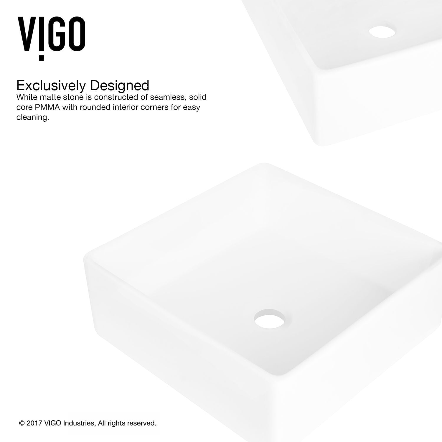 Dianthus Matte Stone Square Vessel Bathroom Sink, Above-Counter Installation, White W3P6 - product image 3