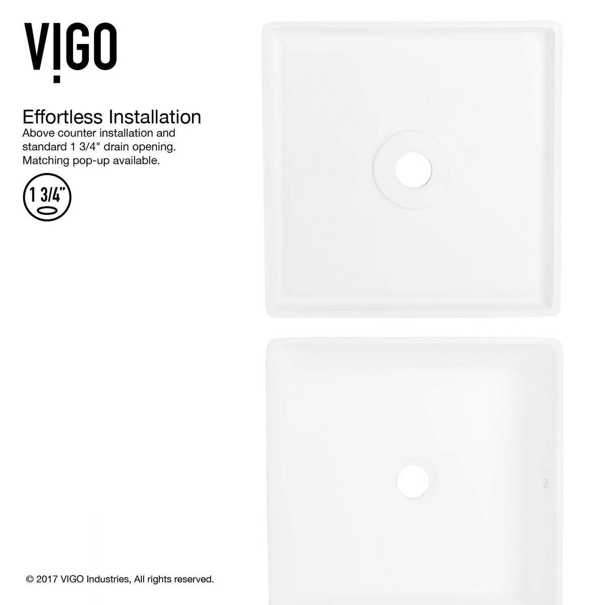 Dianthus Matte Stone Square Vessel Bathroom Sink, Above-Counter Installation, White W3P6 - product image 5