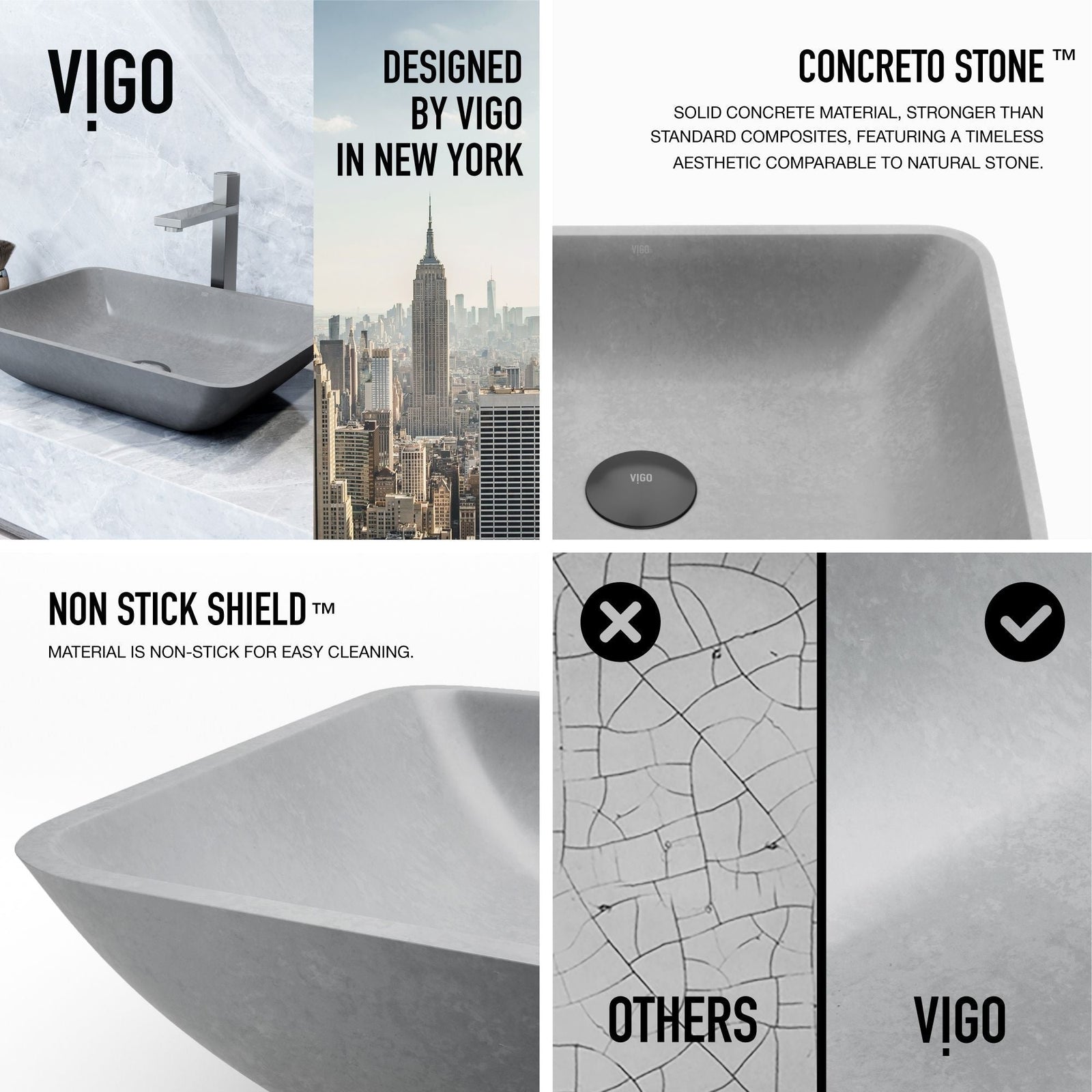 Duomo Gothic ConcretoStone 18x13-in Deep Grey Bathroom Sink/Basin with Rectangular Vessel B3O5 - product image 5