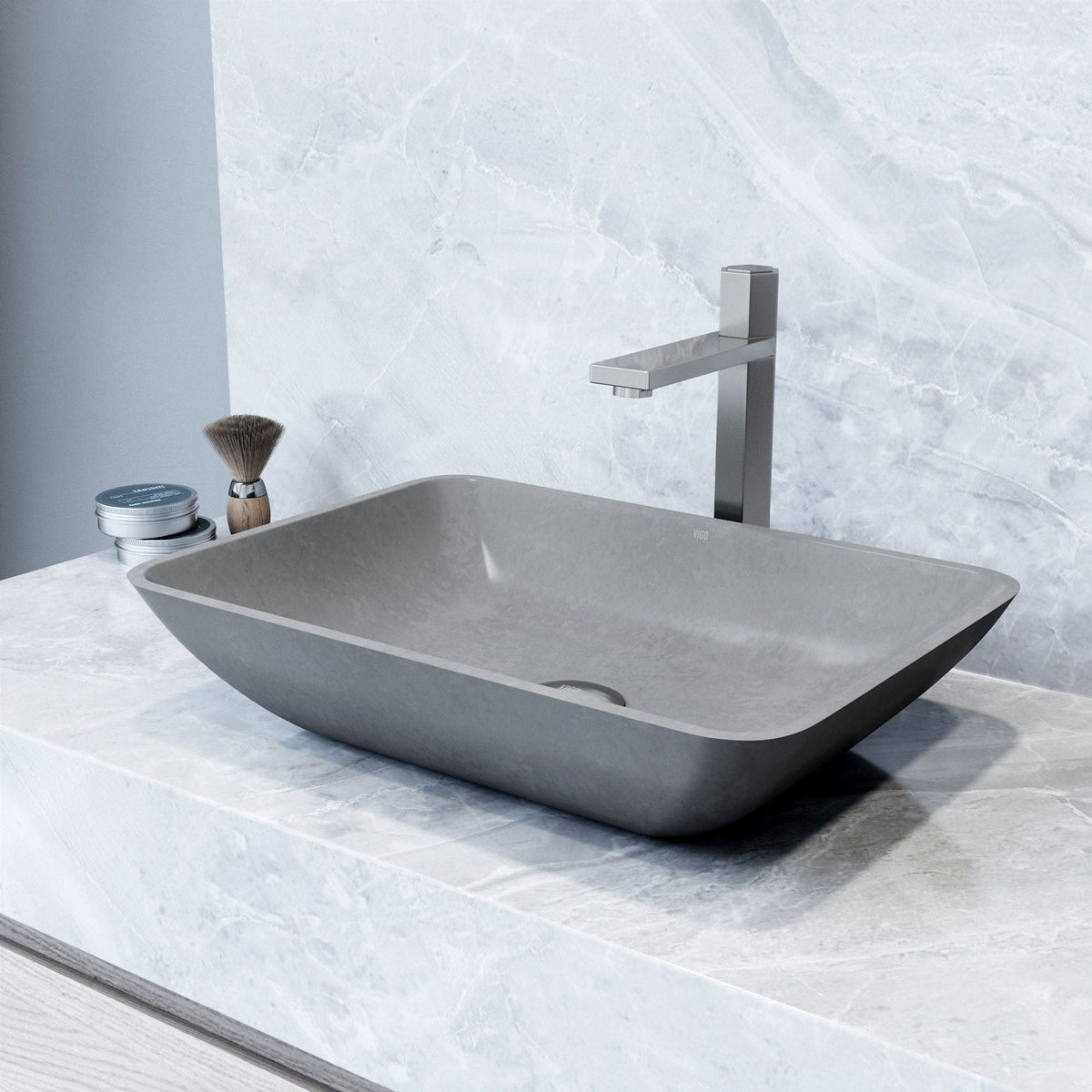 Duomo Gothic ConcretoStone 18x13-in Deep Grey Bathroom Sink/Basin with Rectangular Vessel B3O5 - product image 6