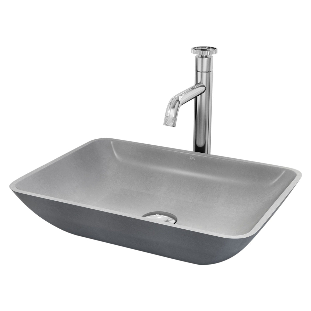 Duomo Gothic ConcretoStone Grey Bathroom Sink/Basin Set with Cass Faucet and Rectangular Vessel R0I6 - product image 1