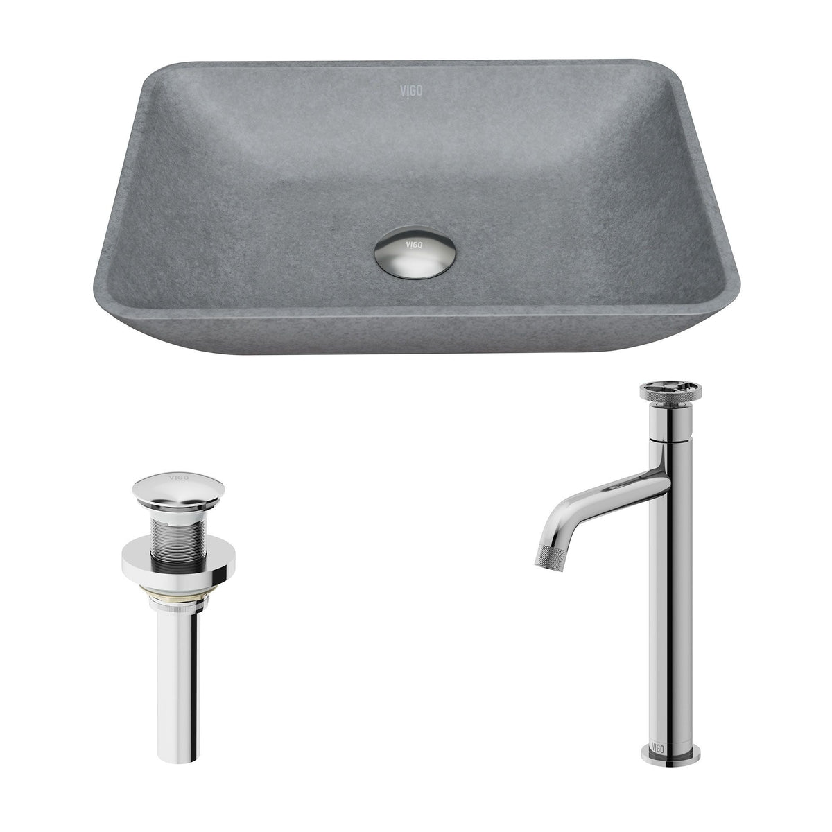Duomo Gothic ConcretoStone Grey Bathroom Sink/Basin Set with Cass Faucet and Rectangular Vessel R0I6 - product image 2