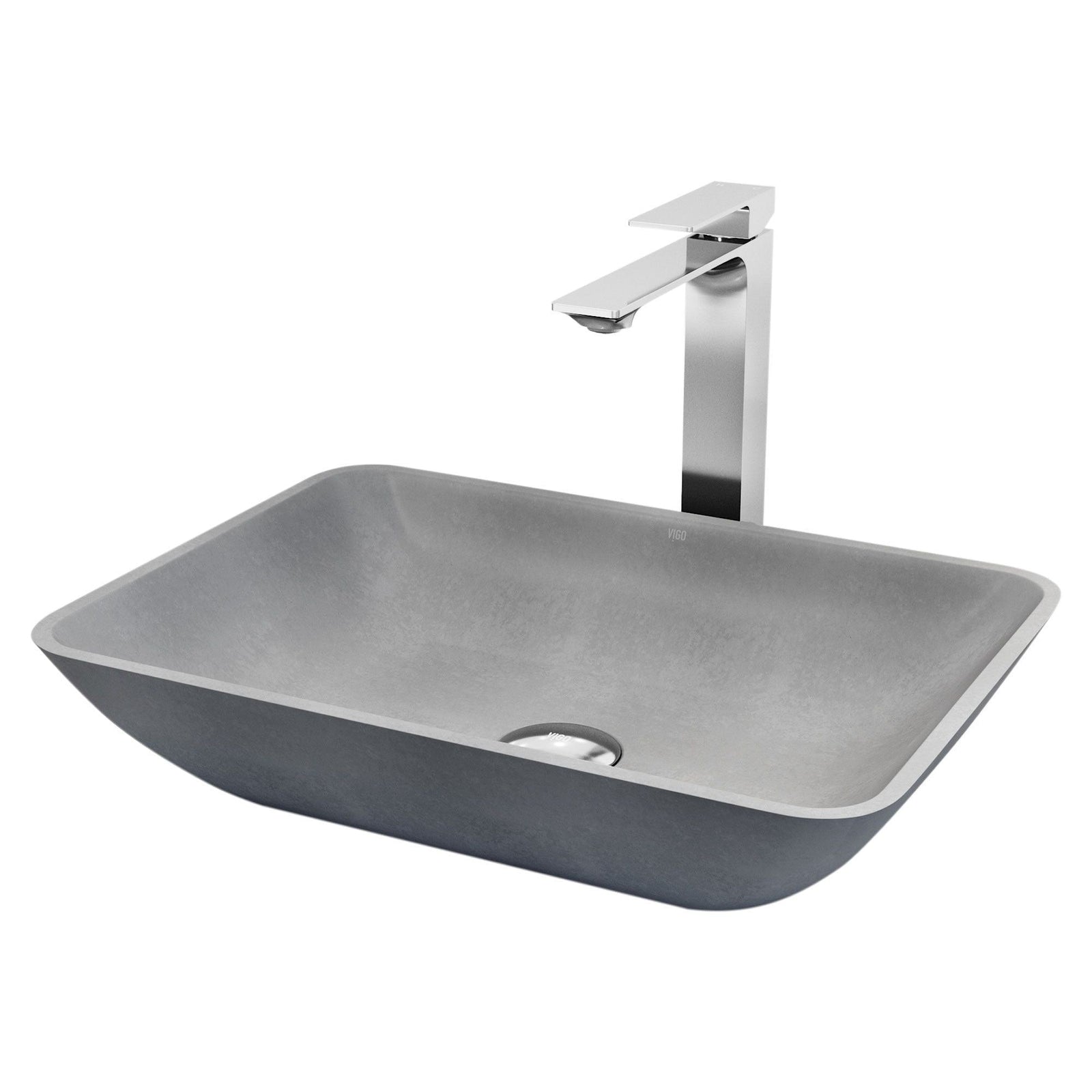 Duomo Gothic ConcretoStone Grey Bathroom Sink/Basin Set with Dunn Faucet and Rectangular Vessel Y2C4 - product image 1
