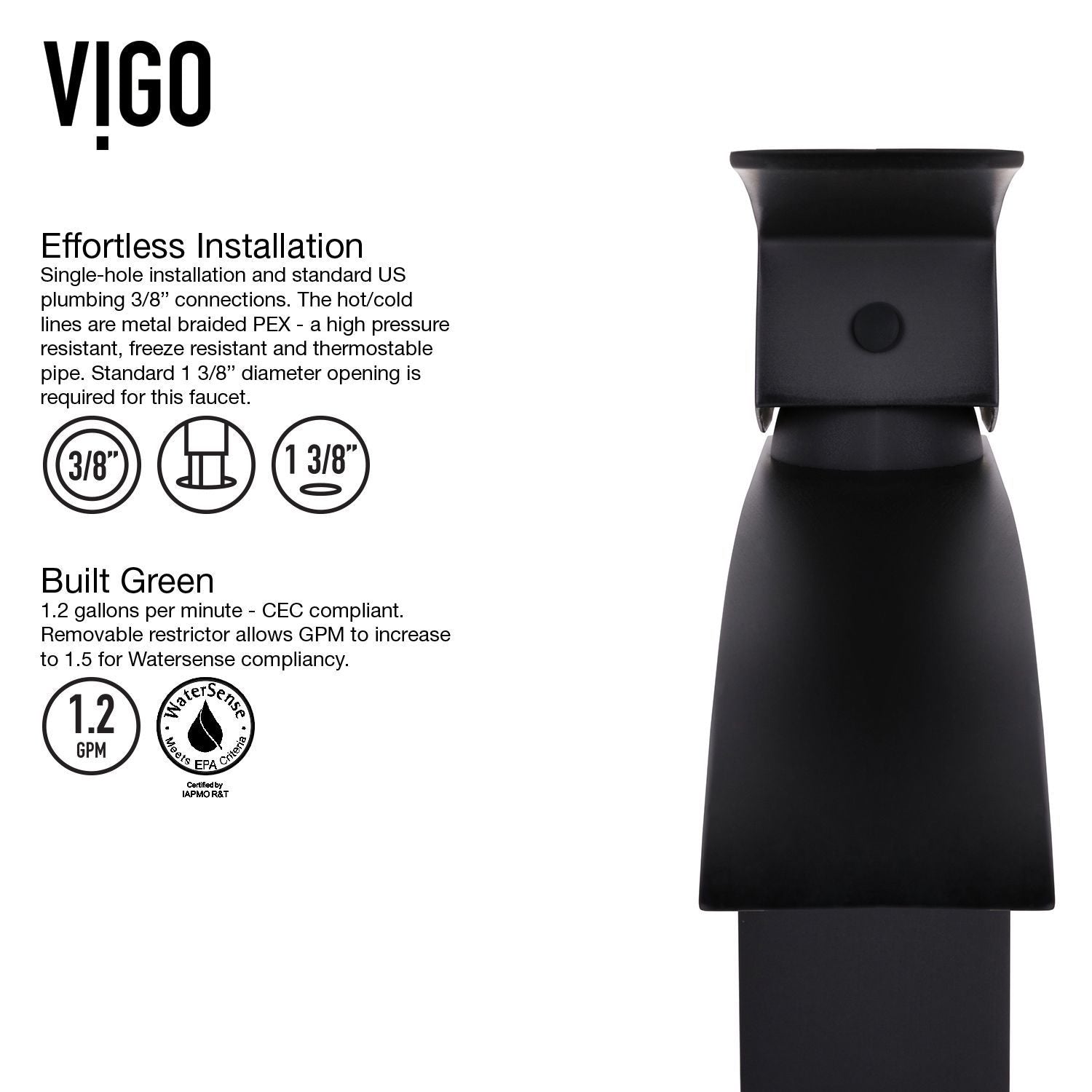 Duris Single Handle Vessel Sink Bathroom Faucet with Deck Plate, Matte Black U9S4 - product image 6