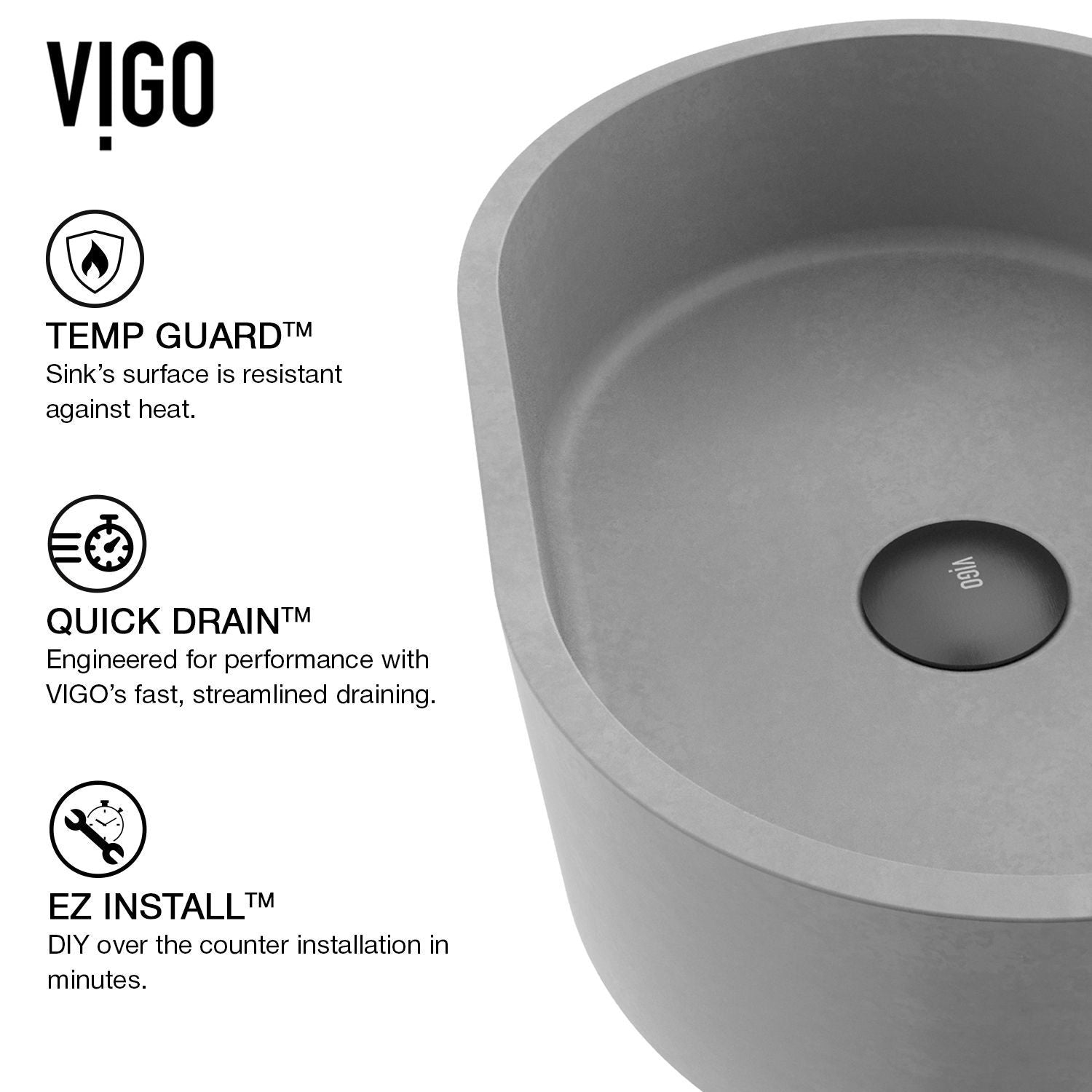 Giralda Gothic ConcretoStone 16x11-in Deep Grey Bathroom Sink/Basin with Rectangular Vessel H9V2 - product image 3