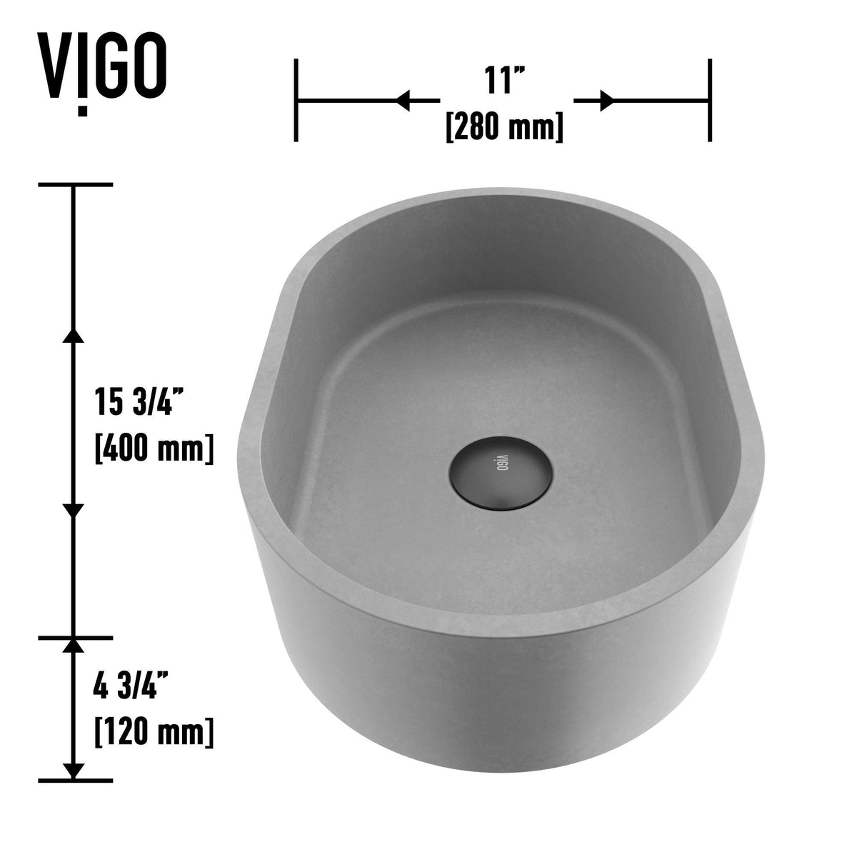 Giralda Gothic ConcretoStone 16x11-in Deep Grey Bathroom Sink/Basin with Rectangular Vessel H9V2 - product image 4