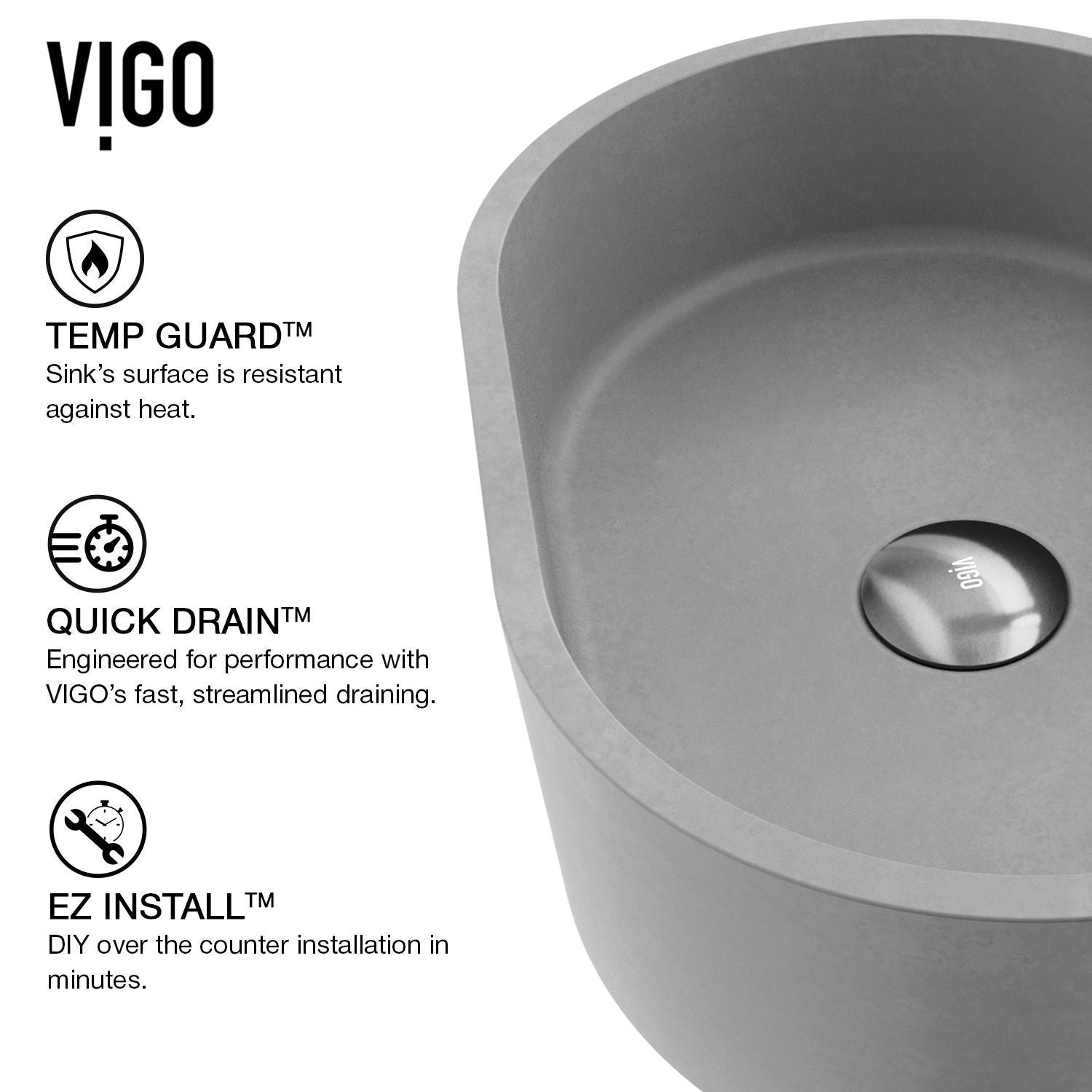Giralda Gothic ConcretoStone Grey Bathroom Sink/Basin Set with Lexington Faucet and Oval Composite Vessel X1C5 - product image 4