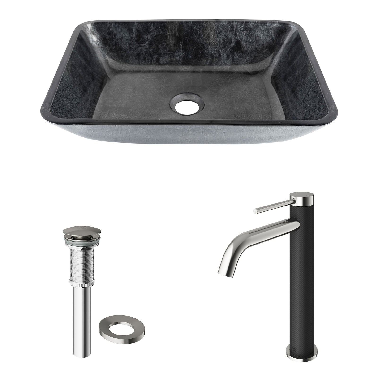 Glass Grey Onyx Bathroom Sink/Basin Set with Lexington Faucet and Rectangular Vessel H0O1 - product image 2