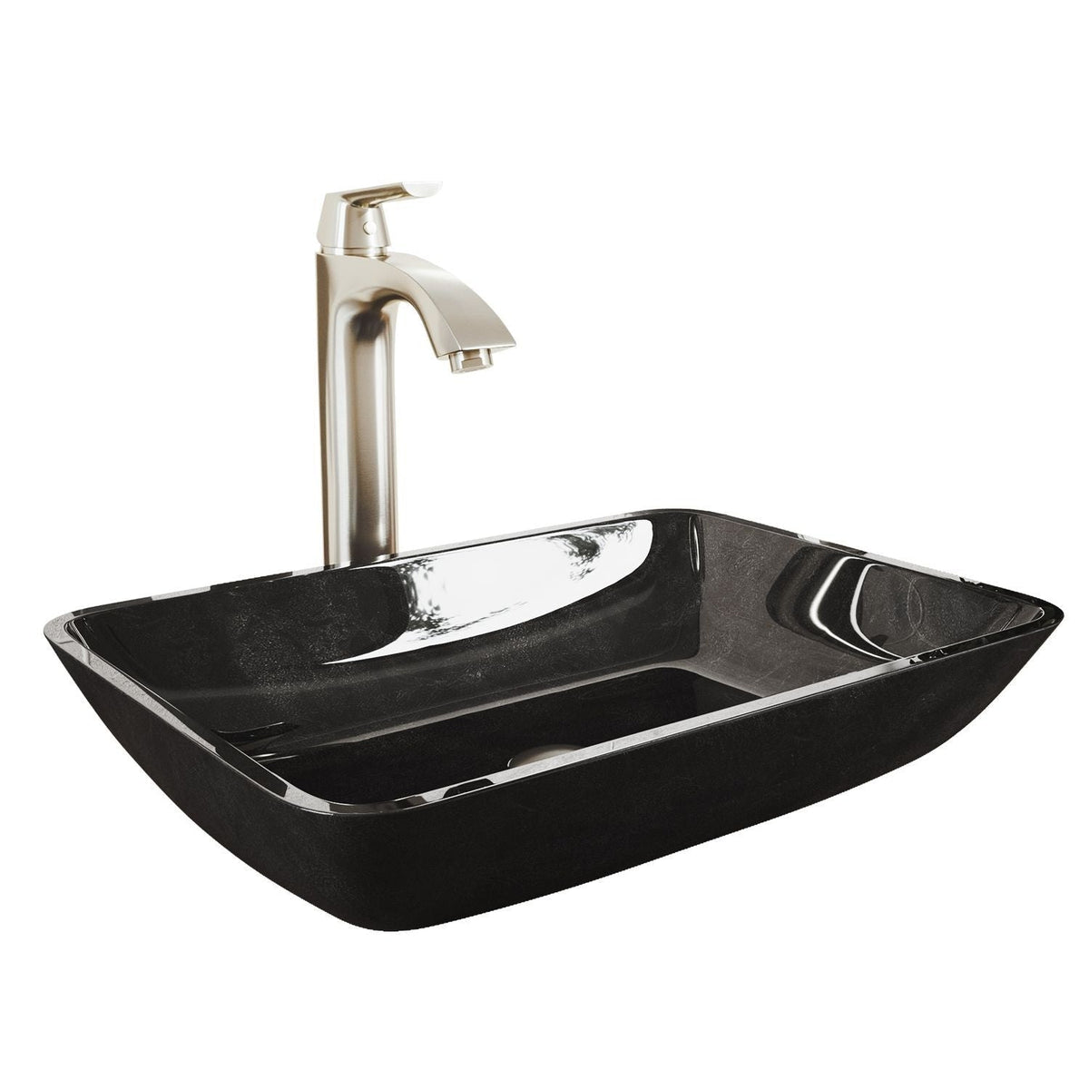 Glass Grey Onyx Bathroom Sink/Basin Set with Linus Faucet and Rectangular Vessel R2Q3 - product image 1