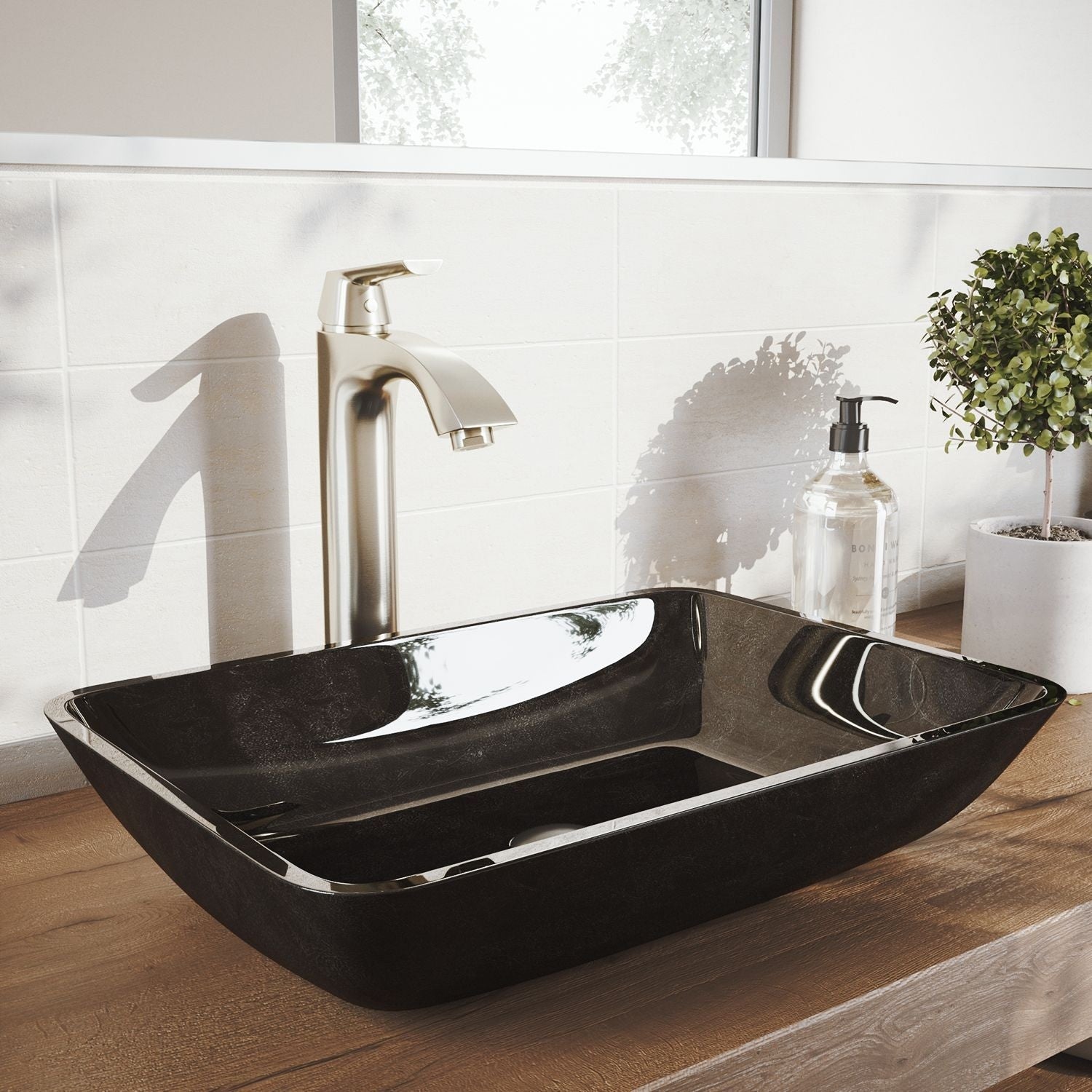 Glass Grey Onyx Bathroom Sink/Basin Set with Linus Faucet and Rectangular Vessel R2Q3 - product image 8