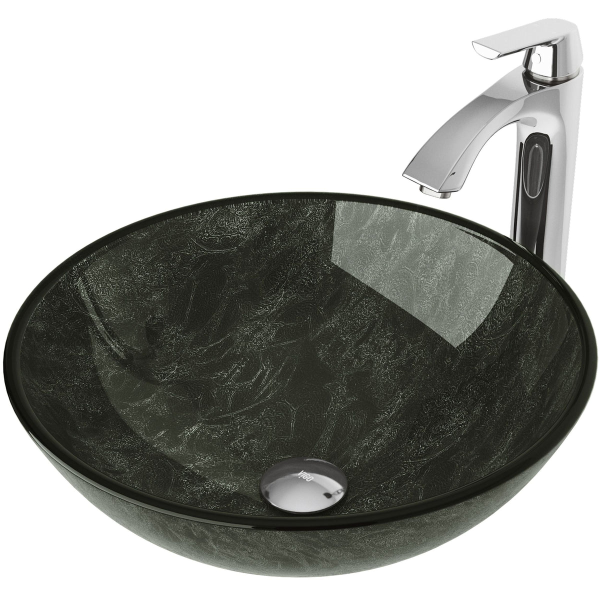 Glass Grey Onyx Bathroom Sink/Basin Set with Linus Faucet and Round Vessel X0X2 - product image 1