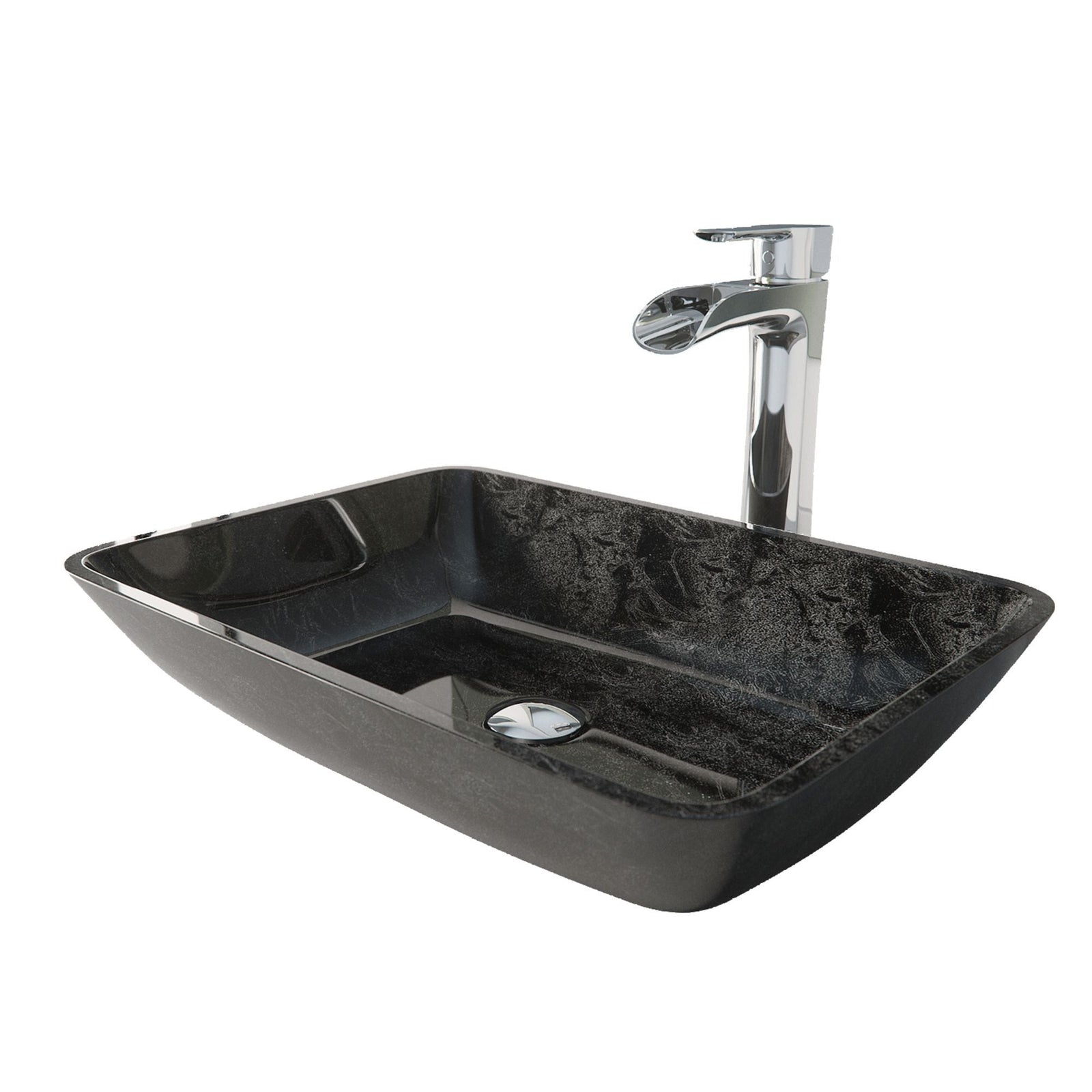 Glass Grey Onyx Bathroom Sink/Basin Set with Niko Faucet and Rectangular Vessel B3M7 - product image 1