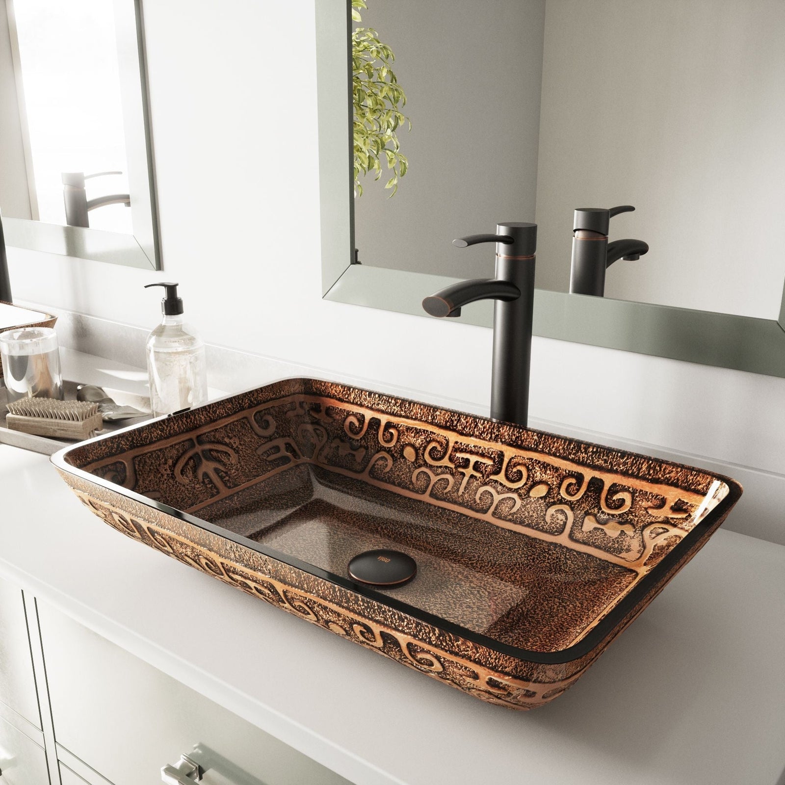 Glass Rectangular Vessel Bathroom Sink/Basin with Rounded Edges & Deep Bowl, Gold T5I1 - product image 8