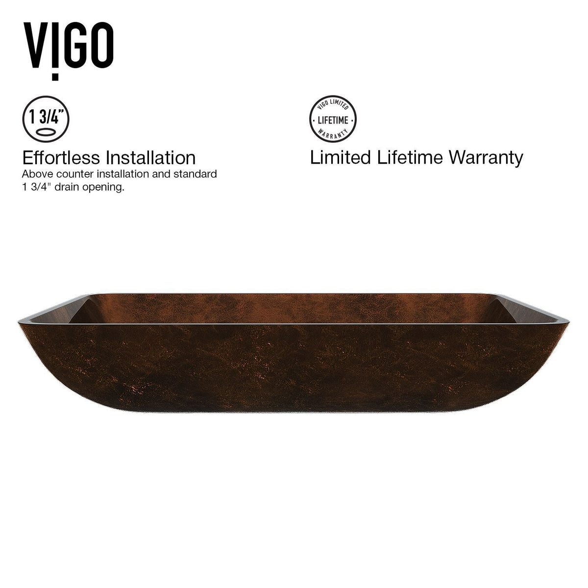 Glass Rectangular Vessel Bathroom Sink/Basin with Rounded Edges & Deep Bowl, Russet X1I9 - product image 5