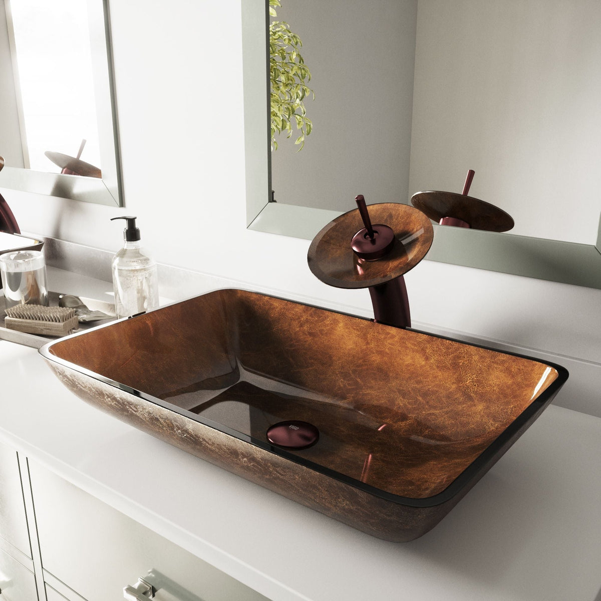 Glass Rectangular Vessel Bathroom Sink/Basin with Rounded Edges & Deep Bowl, Russet X1I9 - product image 8